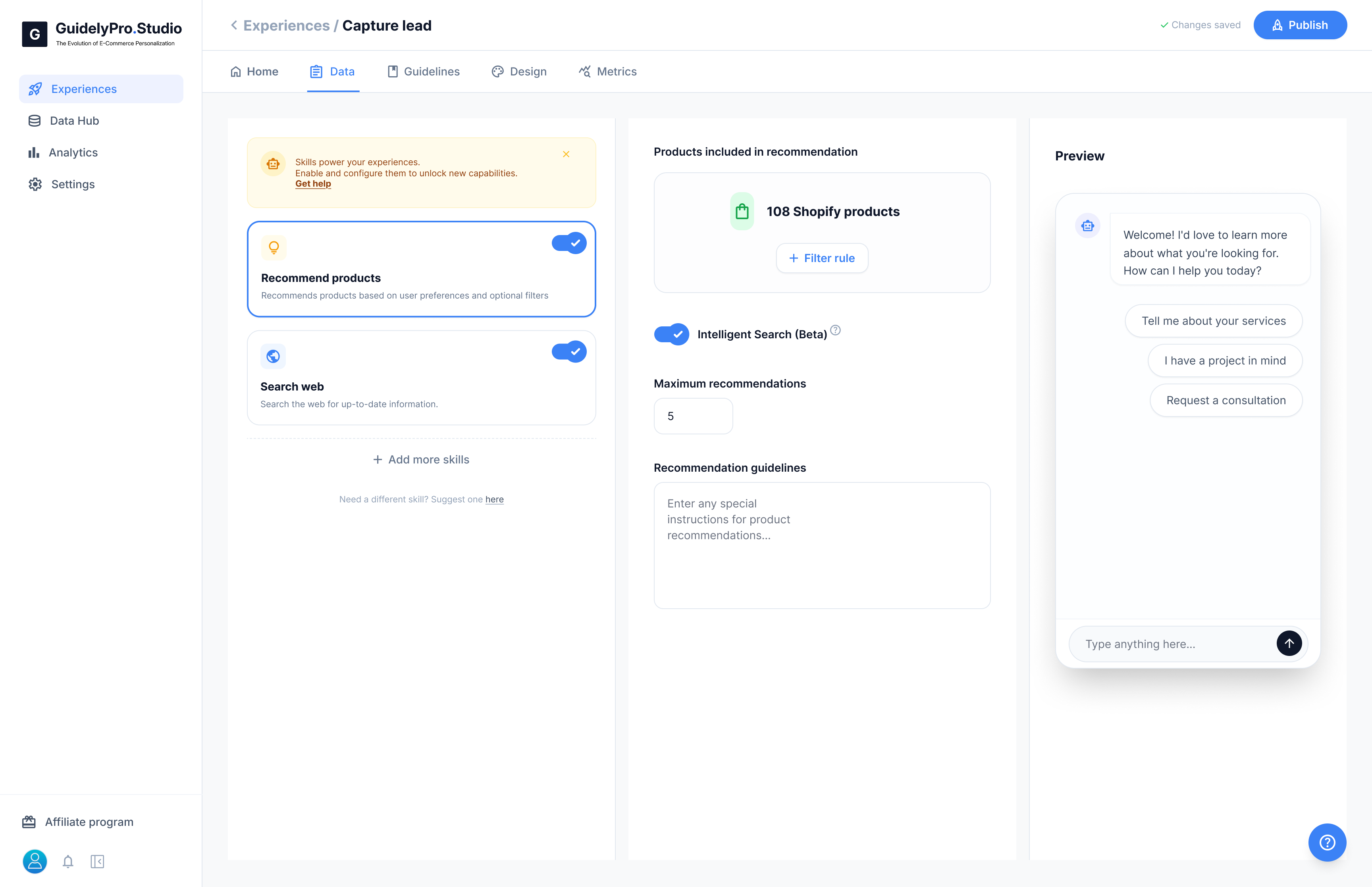 Dashboard Experiences Create Data