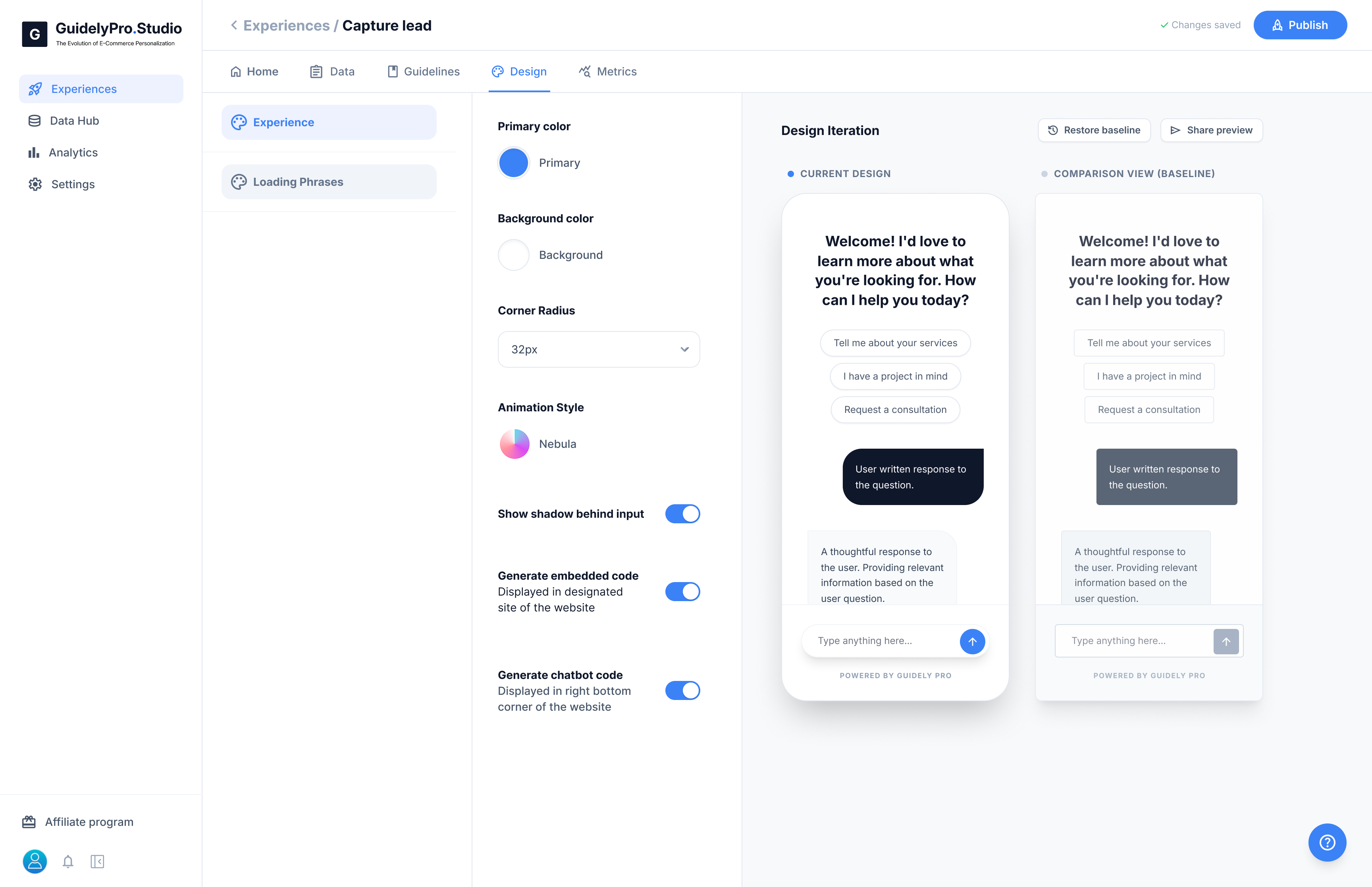Dashboard Experiences Create Design Experience