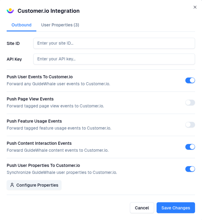 Customer.io integration configuration
