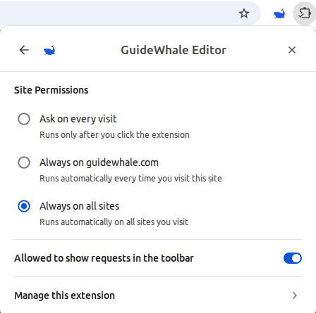 Extension site permissions