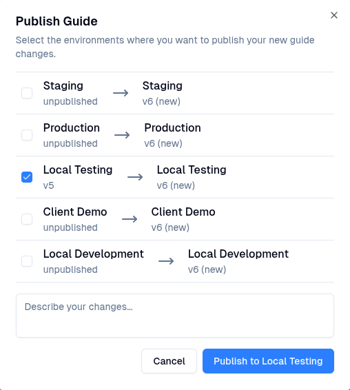 Publishing environment list