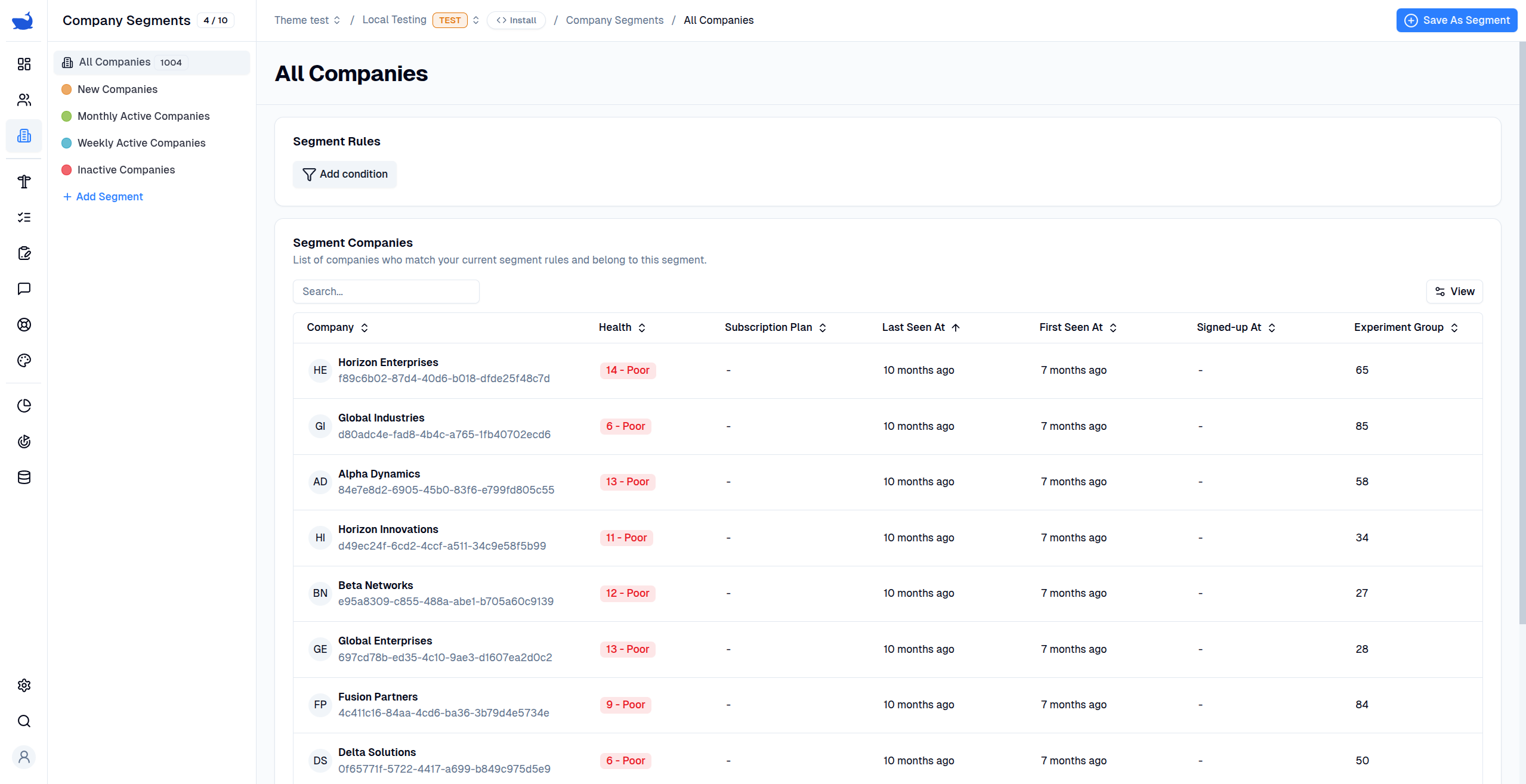 Company segment list