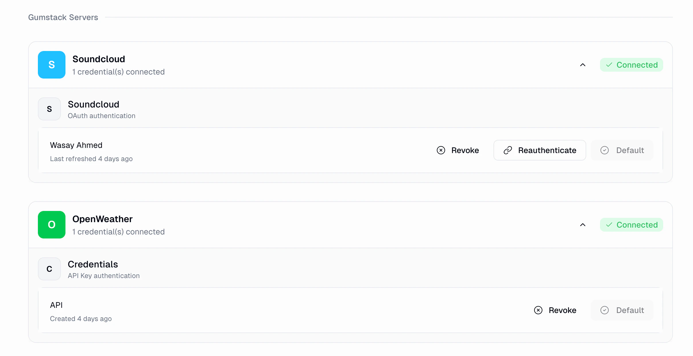 Gumstack Servers credentials management page