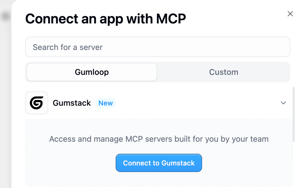 Gumstack expanded with Connect to Gumstack button