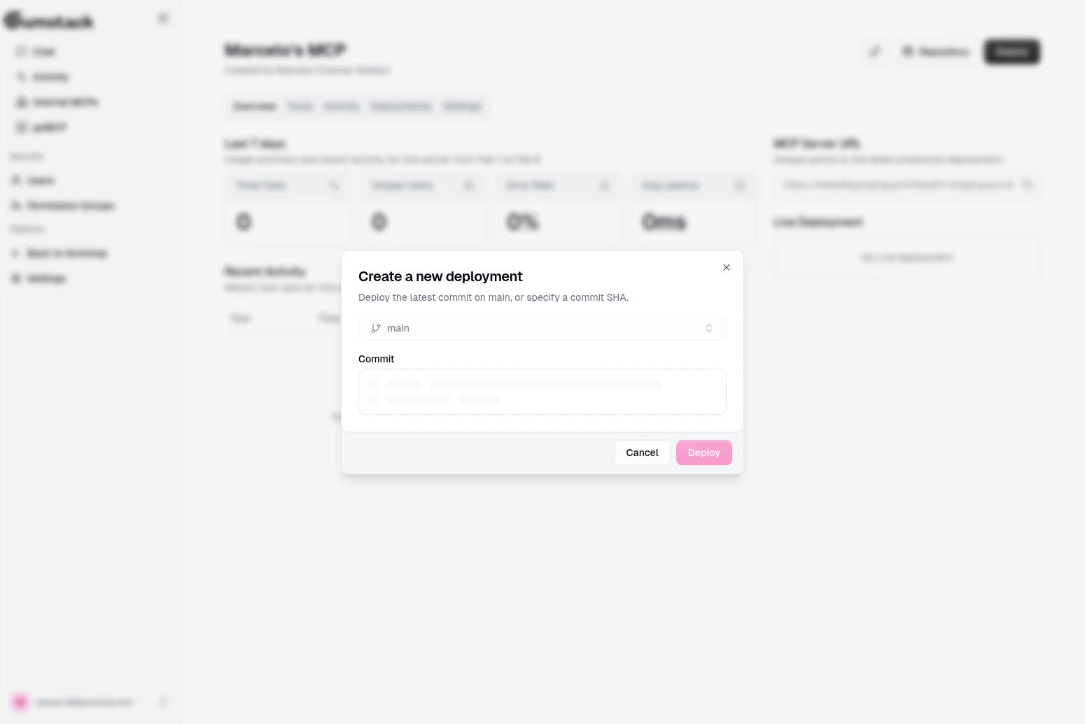 Create a new deployment dialog