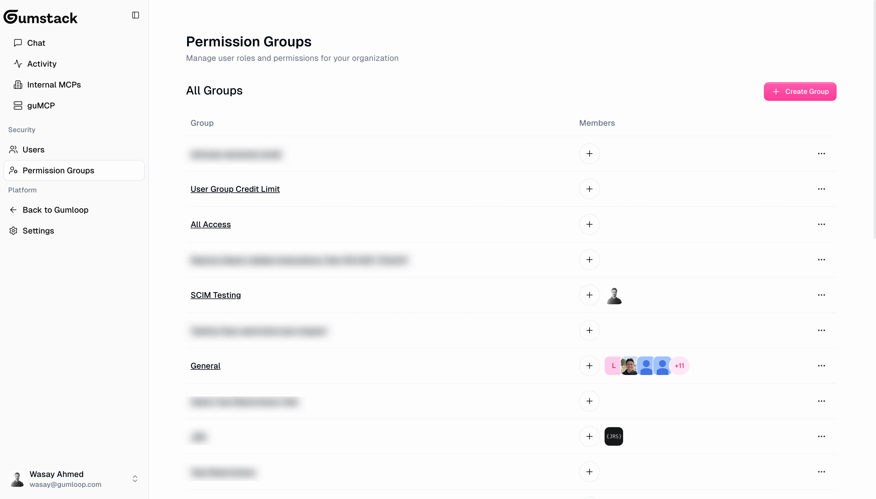 Permission groups page