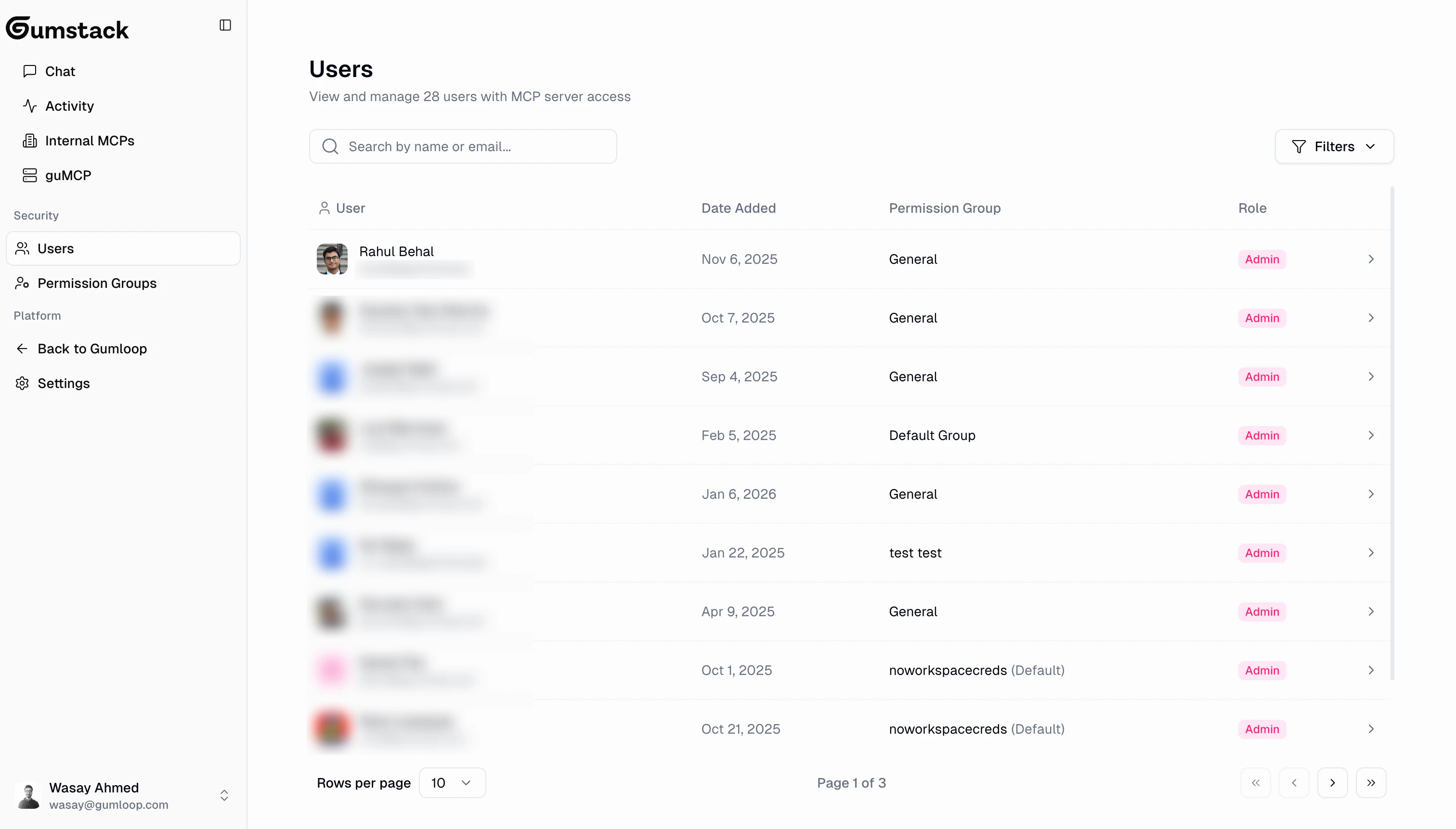 Users management page