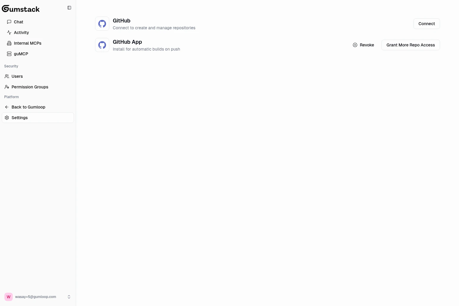 GitHub connection settings
