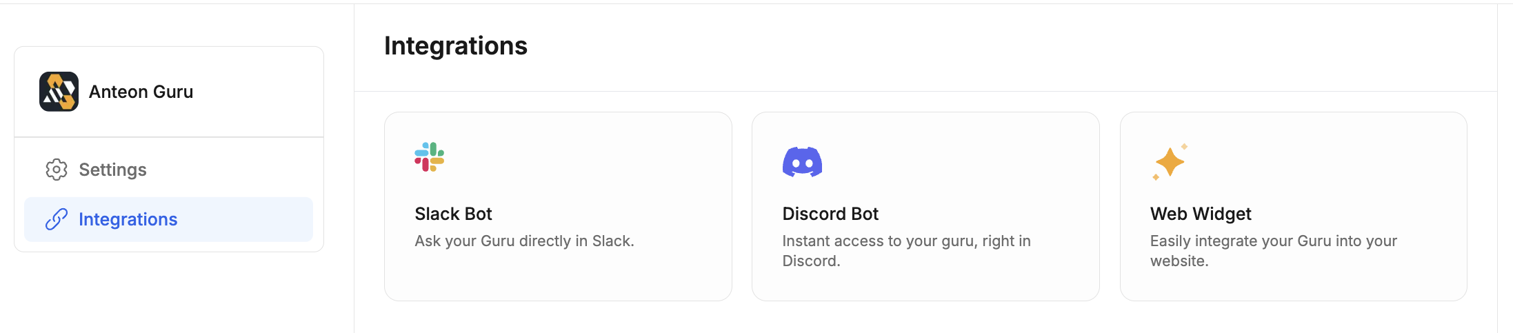 Gurubase integrations page