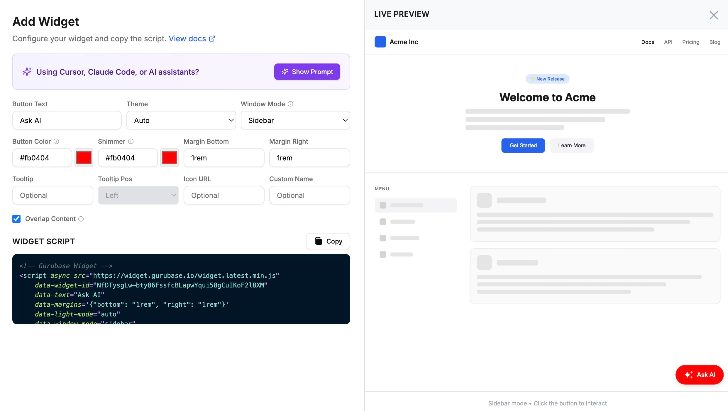 Widget Configuration with Live Preview
