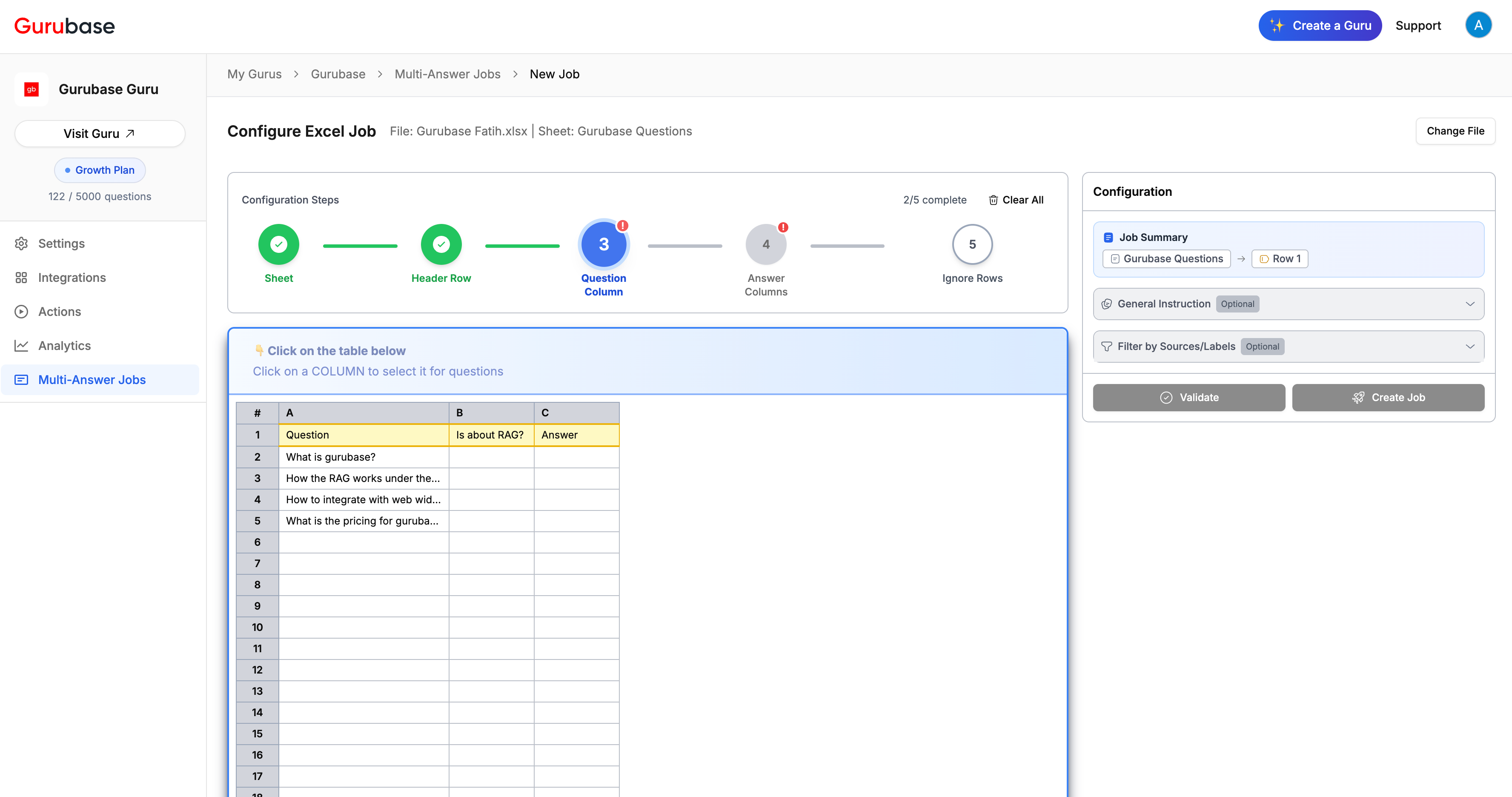 Select Question Column