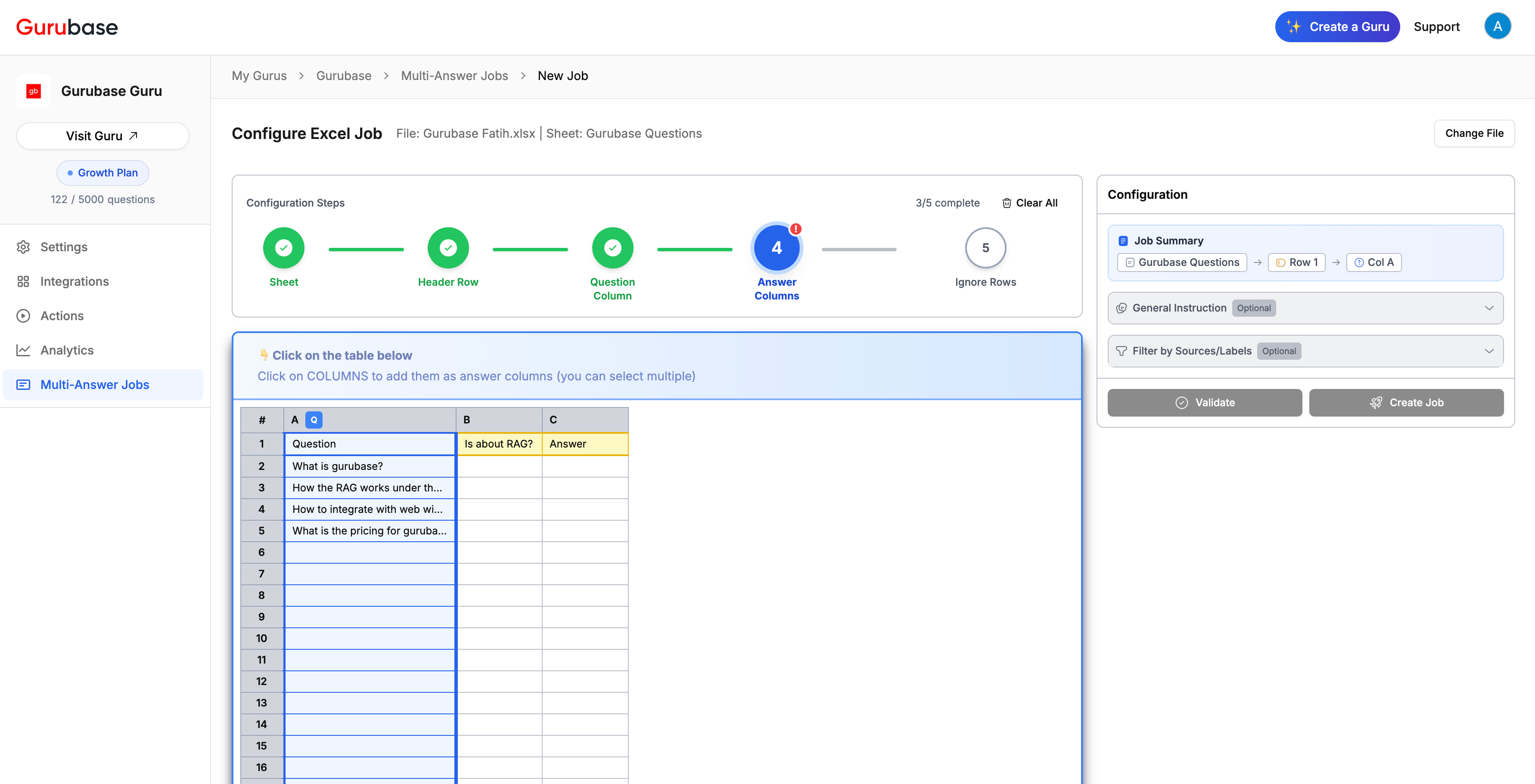 Select Answer Columns