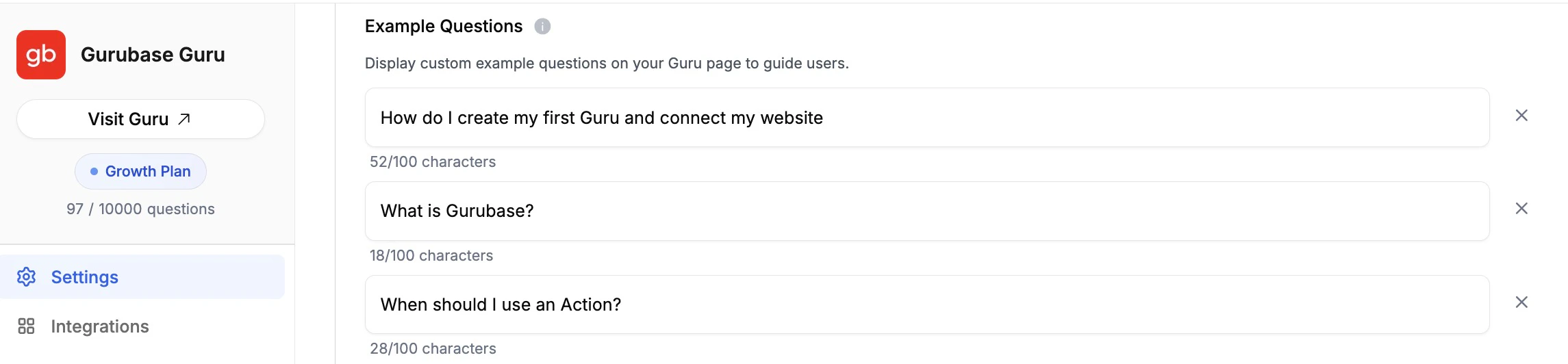 Example Questions Configuration