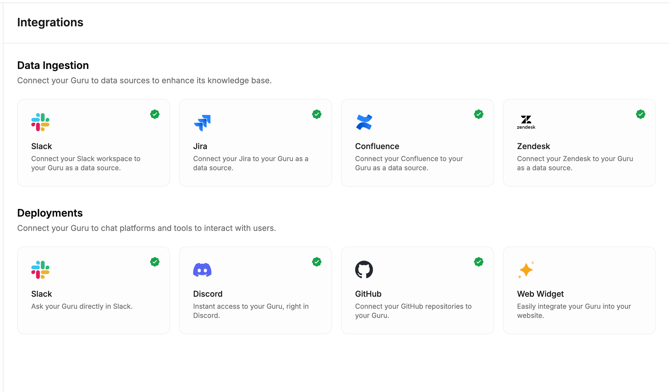 Gurubase integrations page