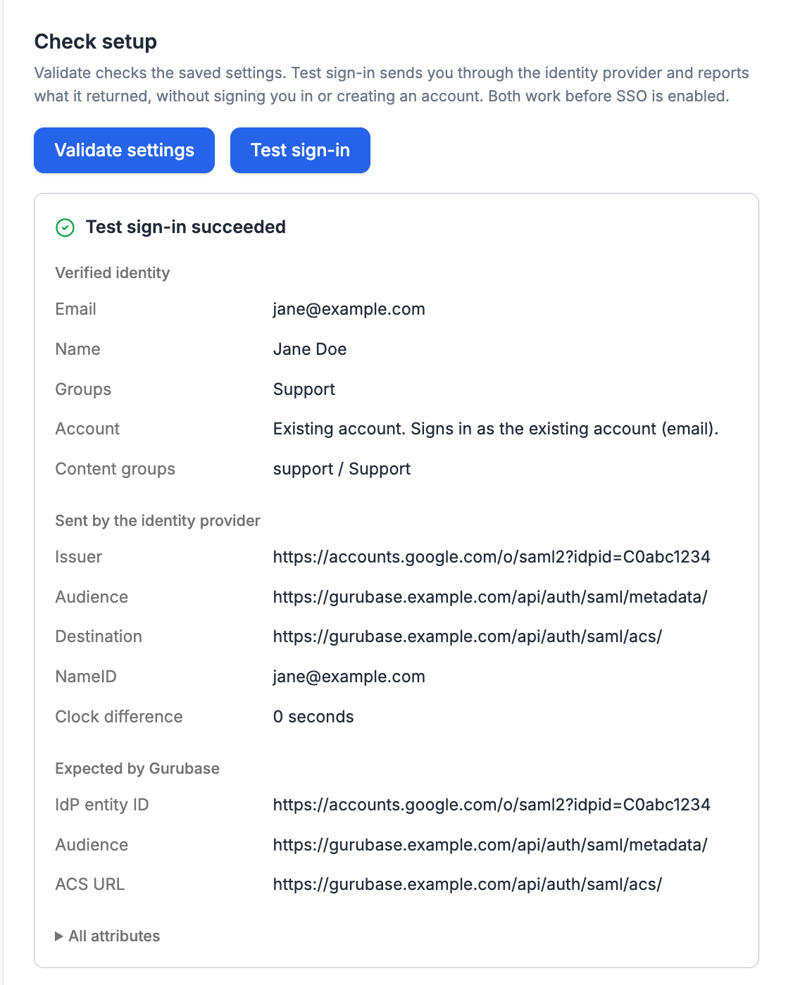 Test sign-in report