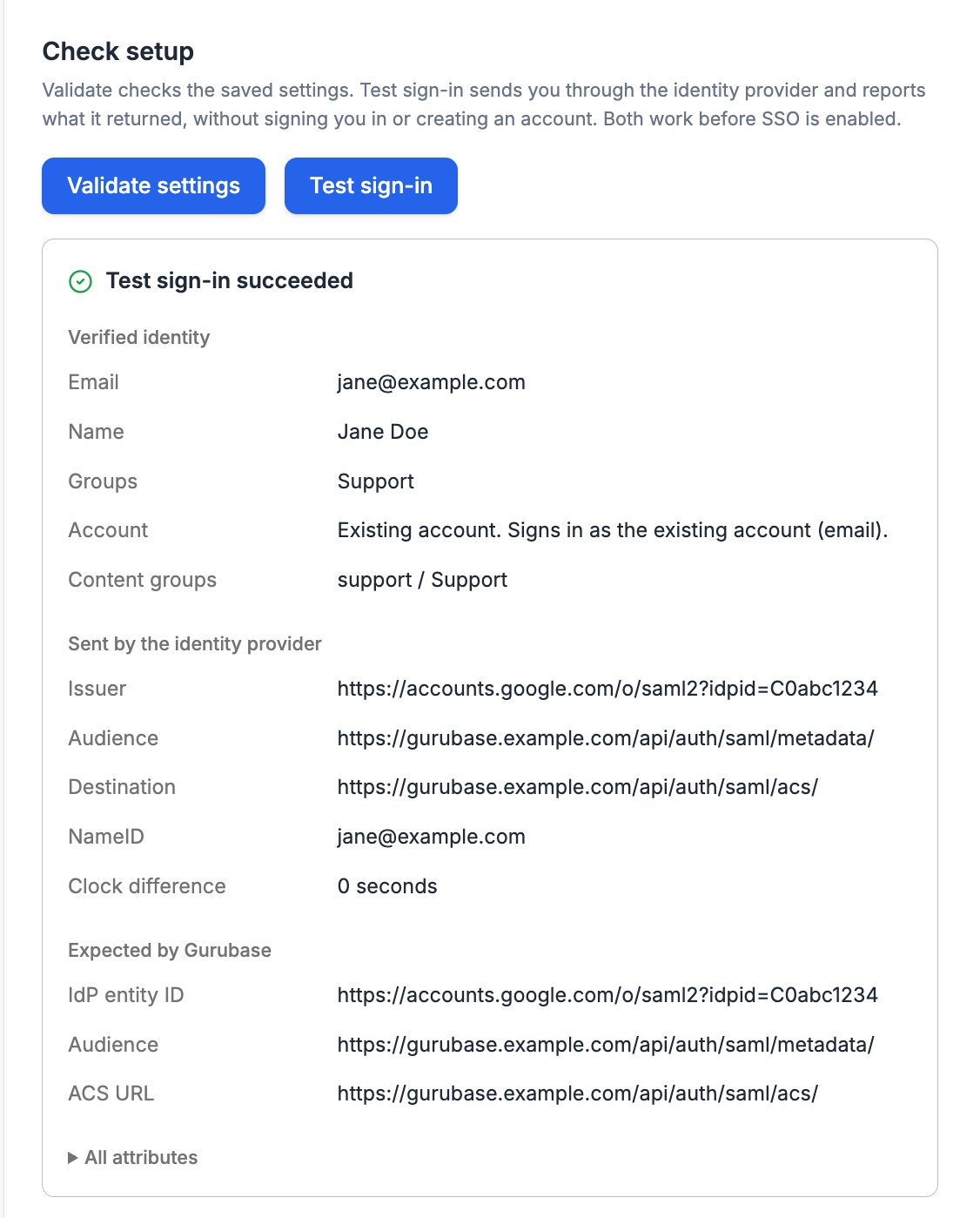 Test sign-in report