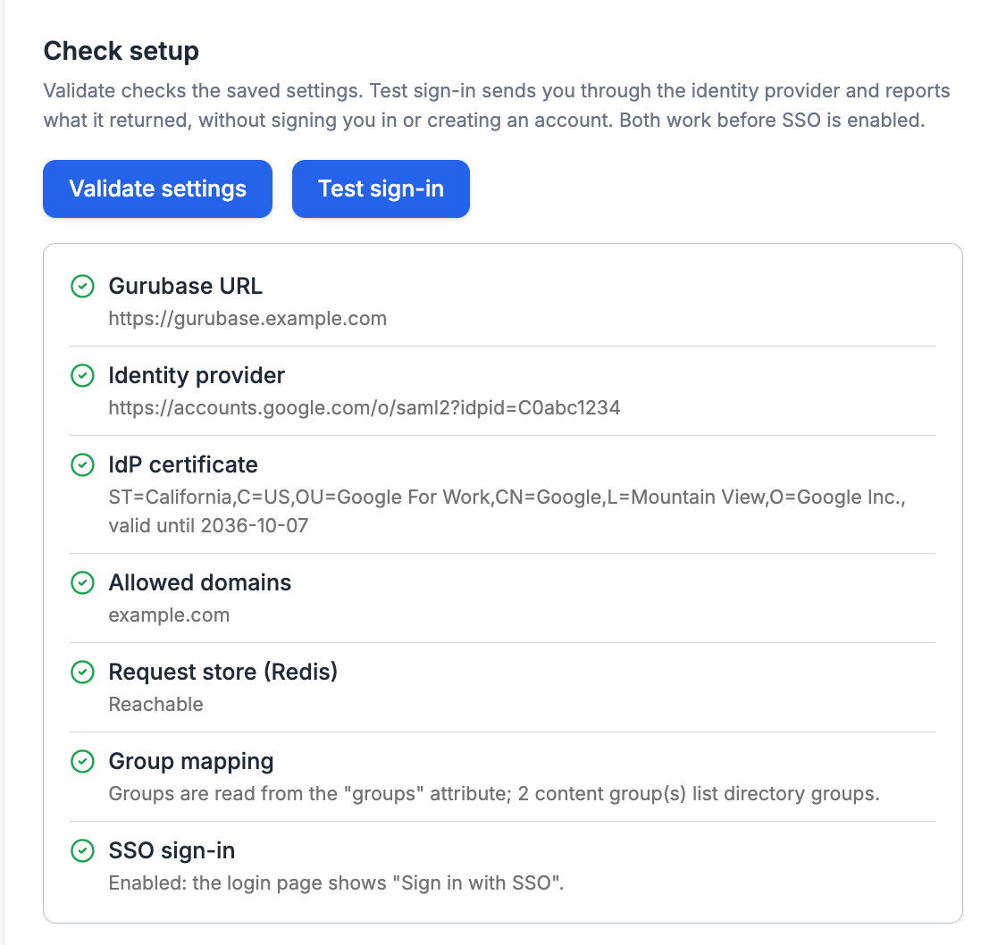 Validate settings results