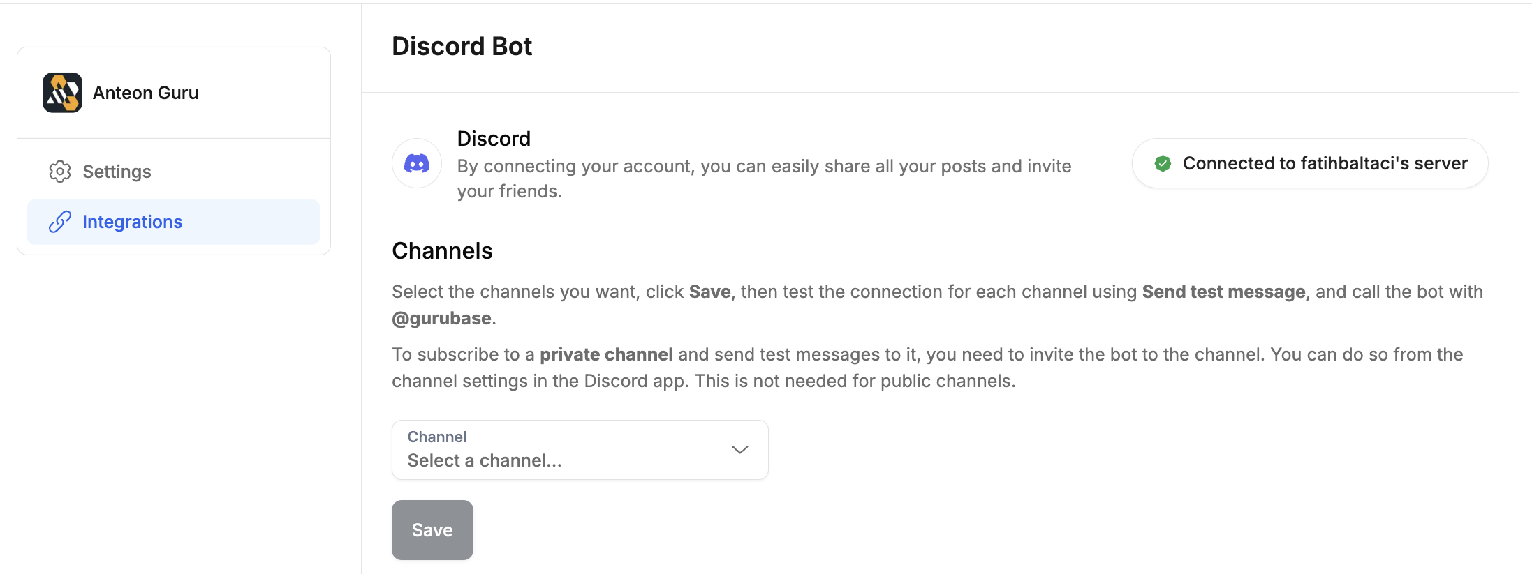 Gurubase discord integration page