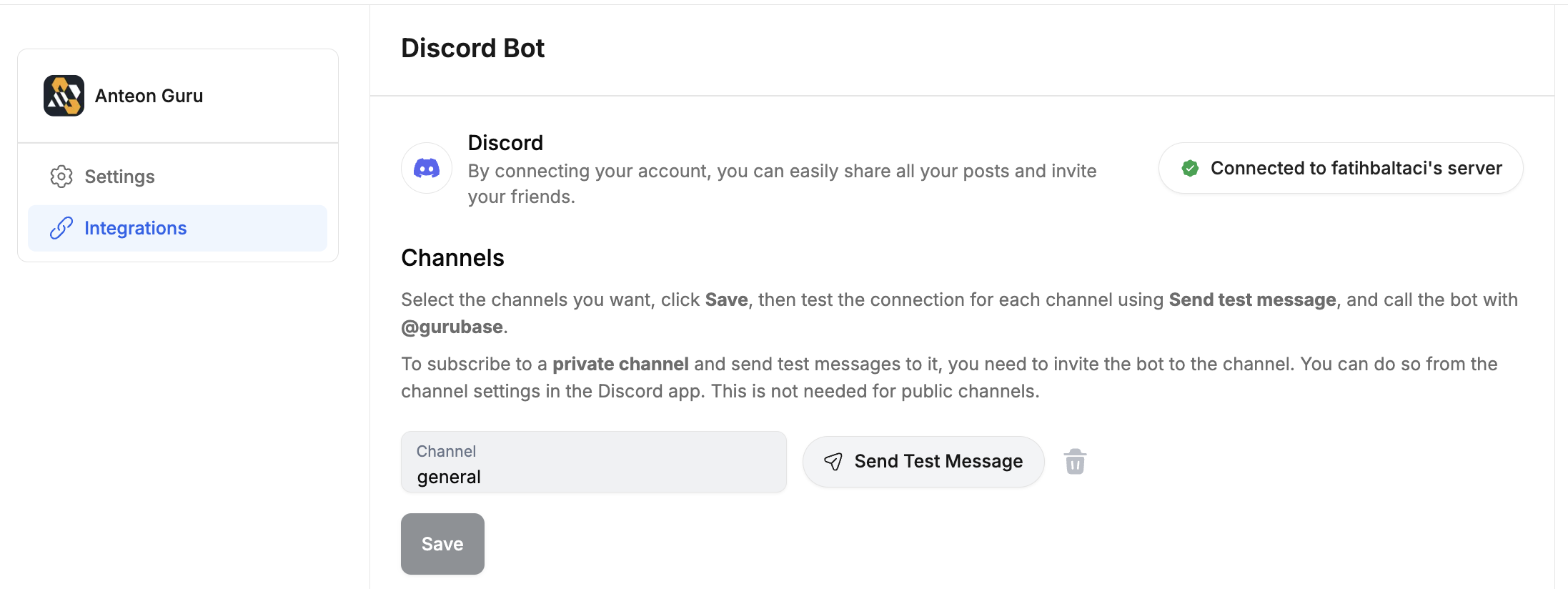 Gurubase discord integration page