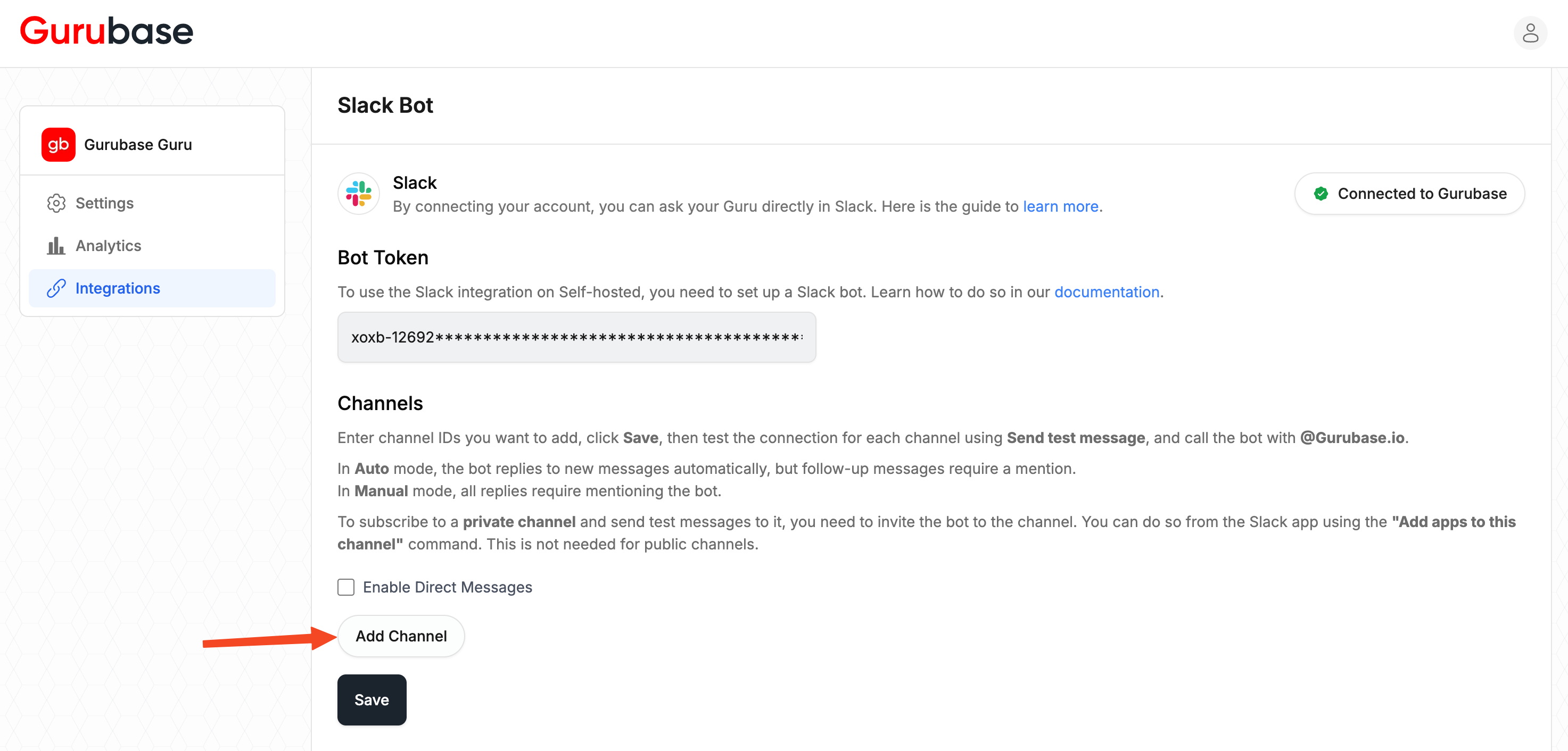 Gurubase slack integration page