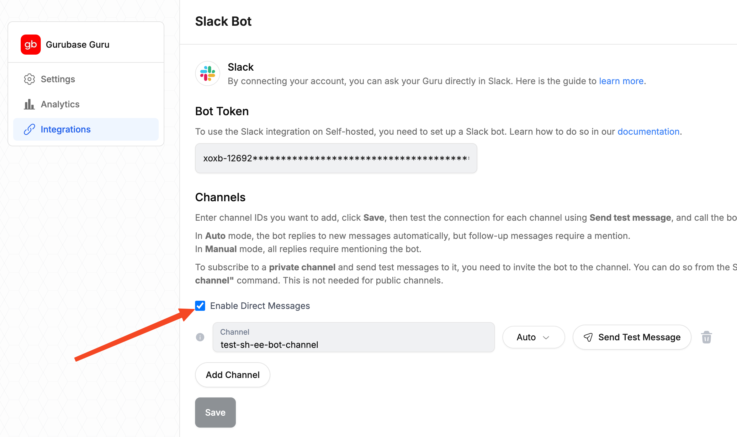 Gurubase slack integration page