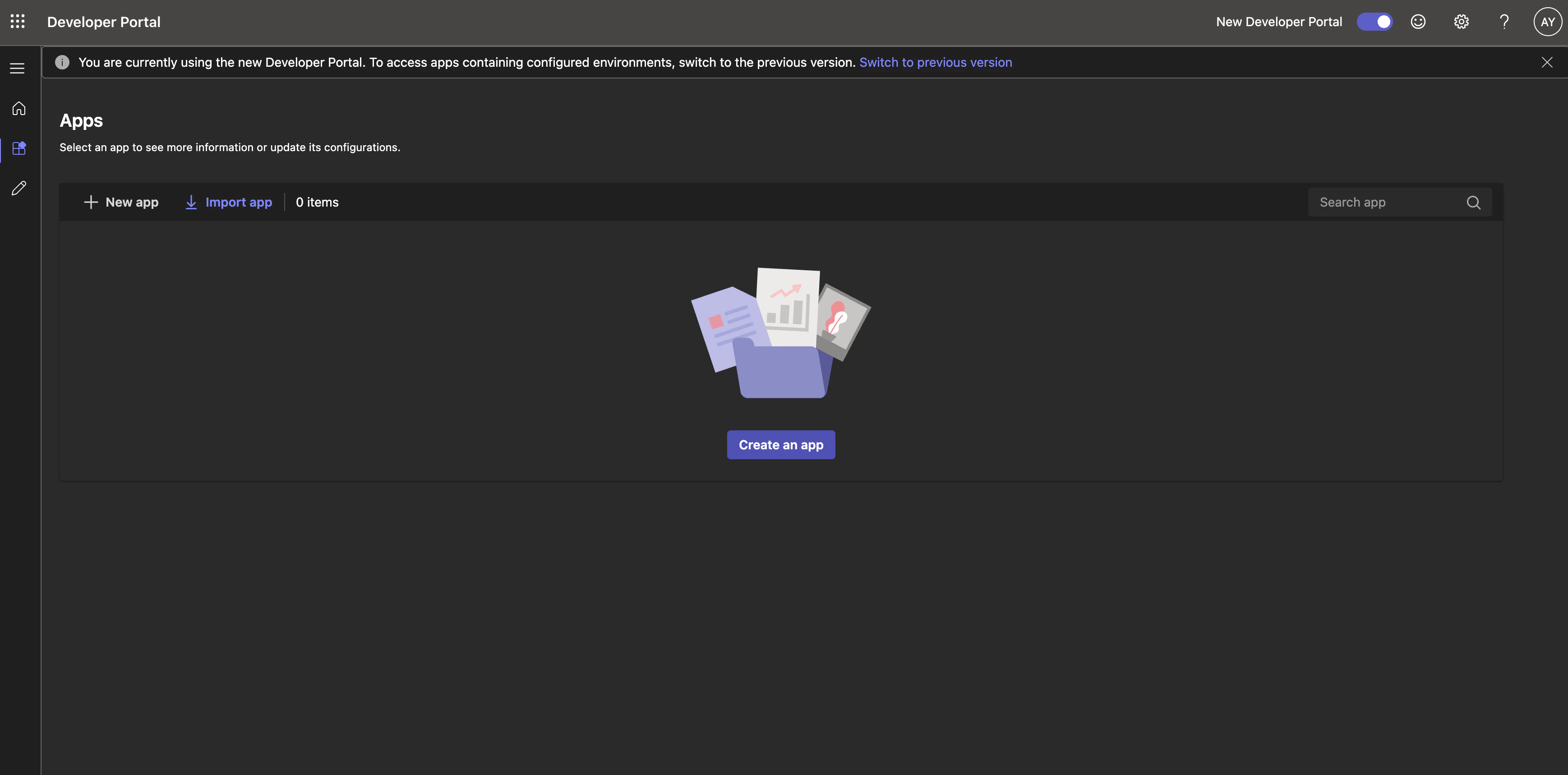Teams Developer Portal — Apps screen