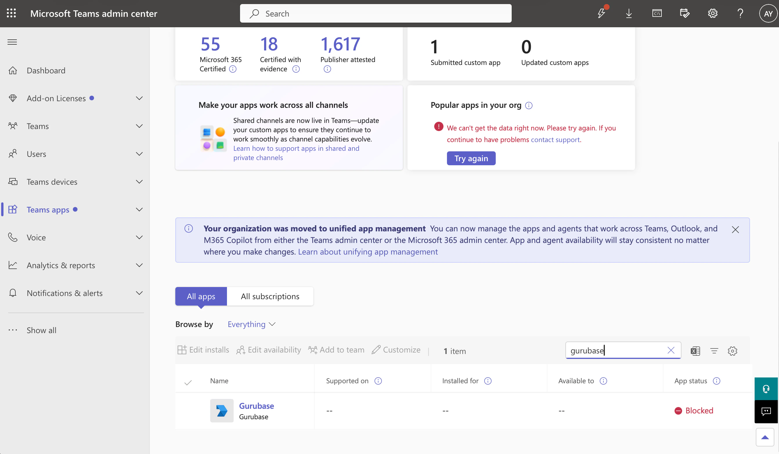 Manage apps