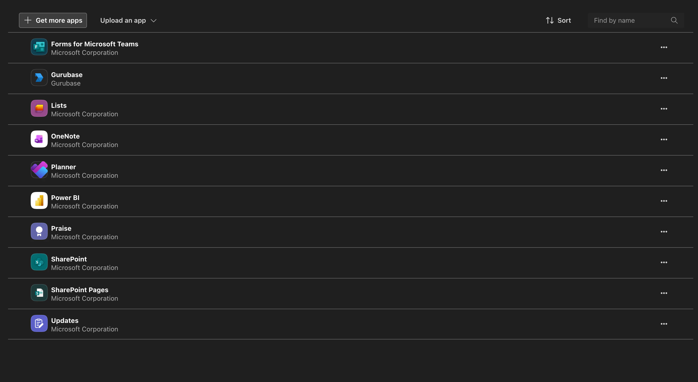Apps tab inside a team