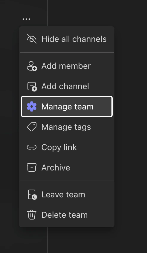 Open Manage team from the team menu