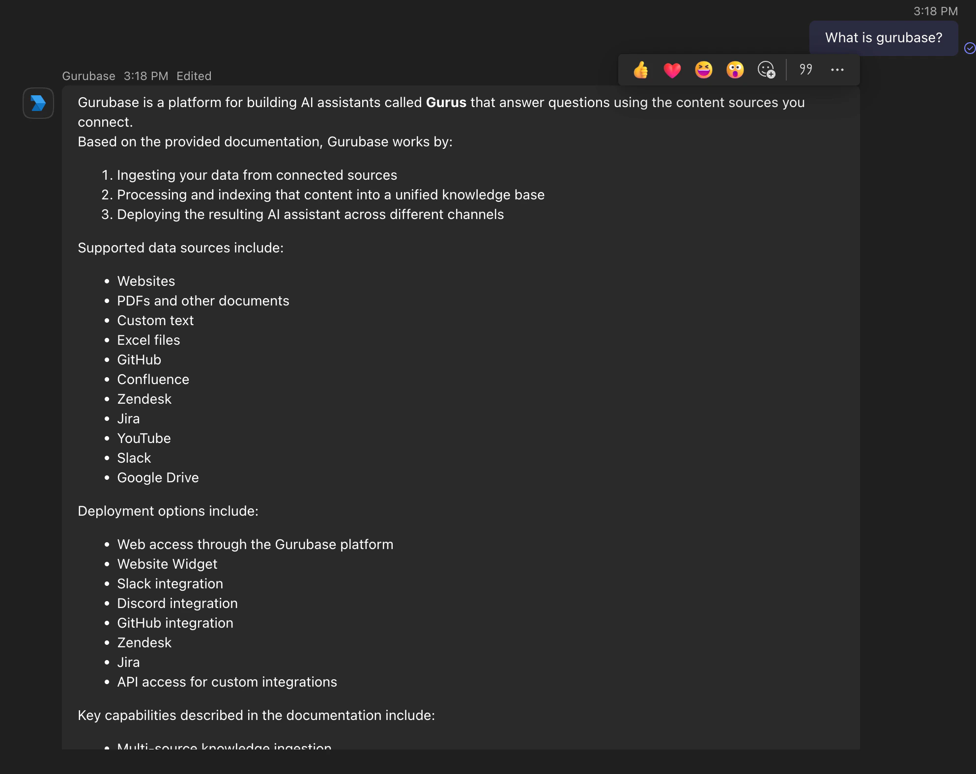 Bot answering a question in 1-1 chat