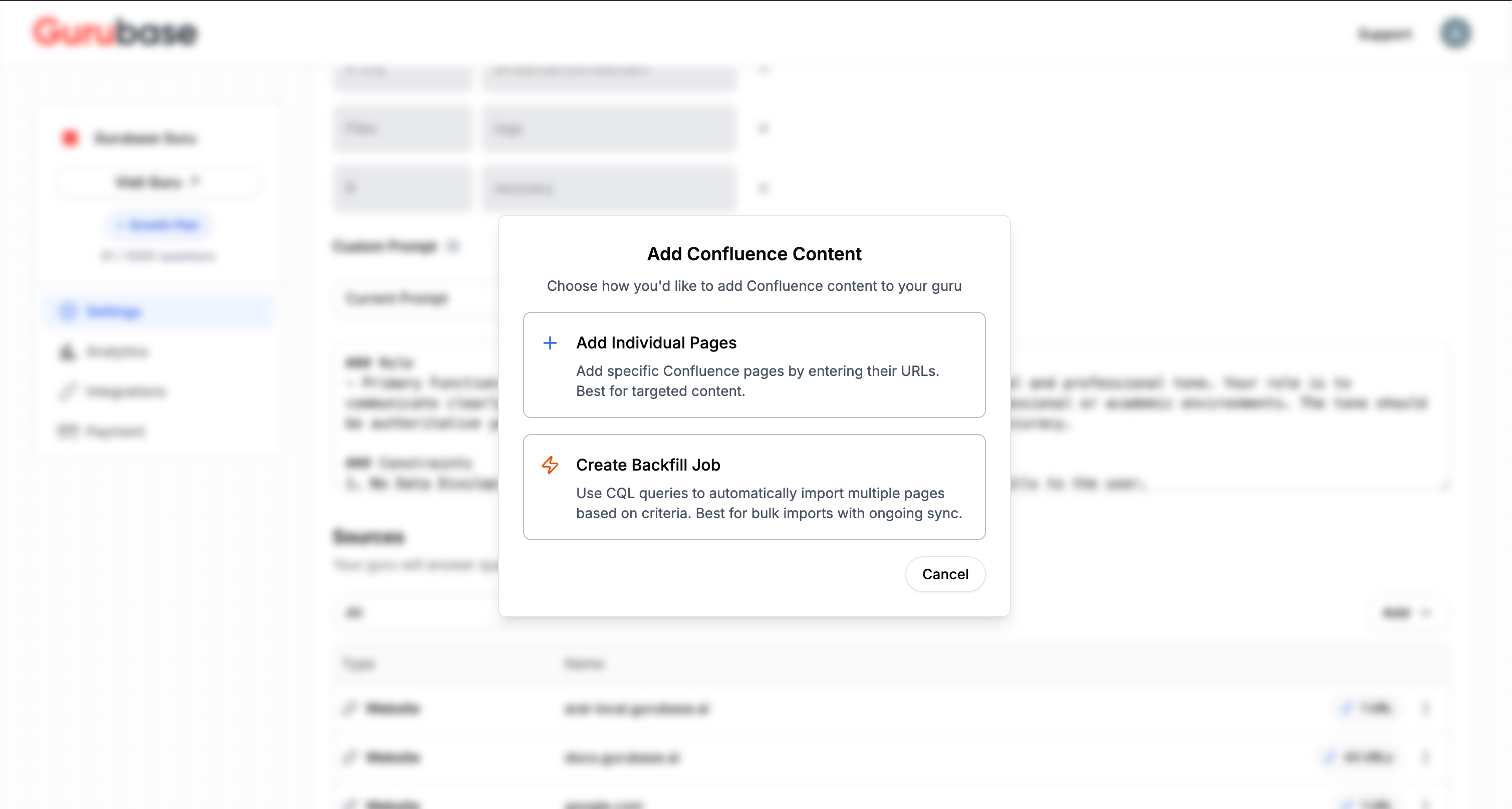 Add Confluence Content Modal