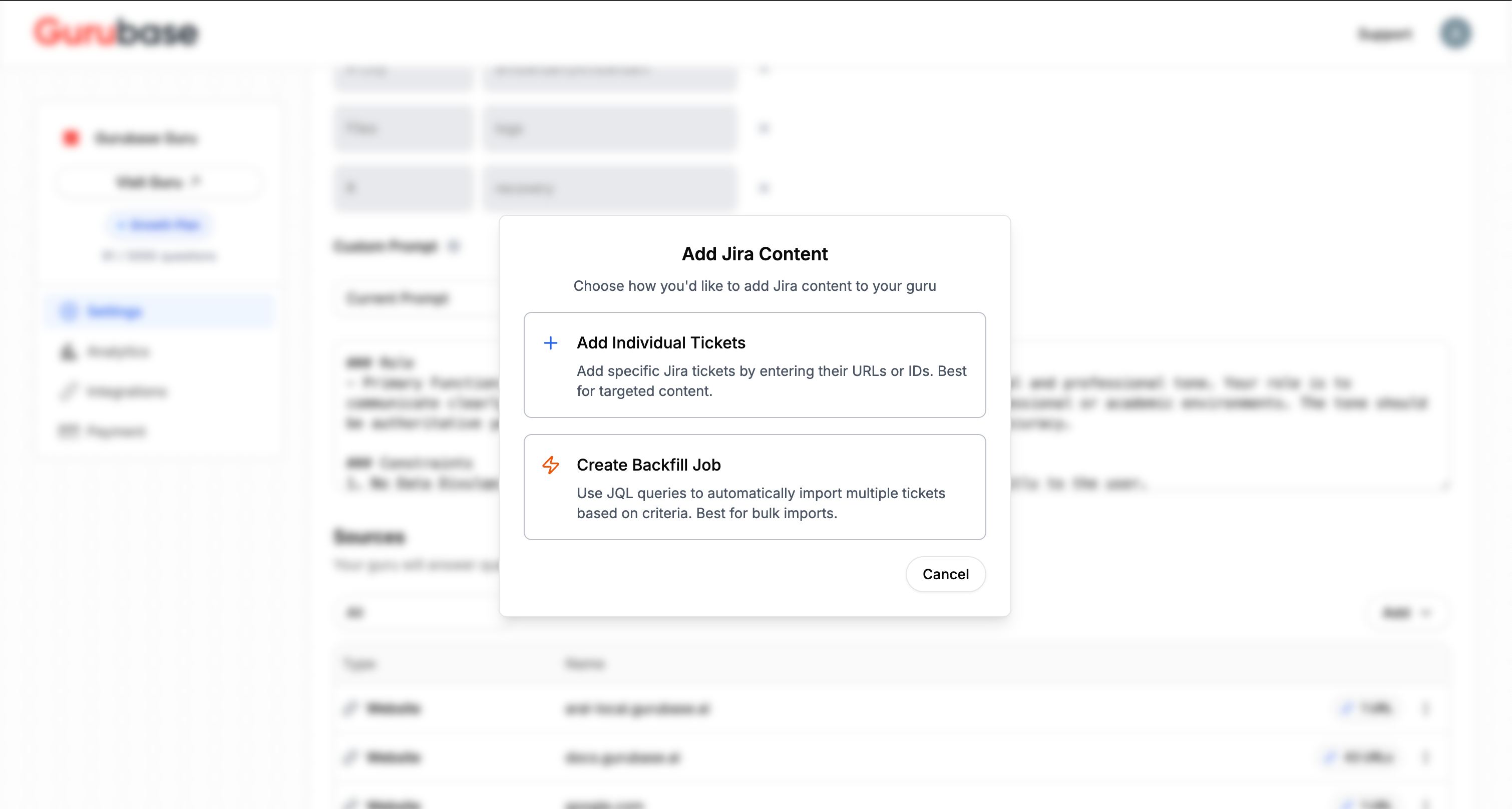 Add Jira Content Modal