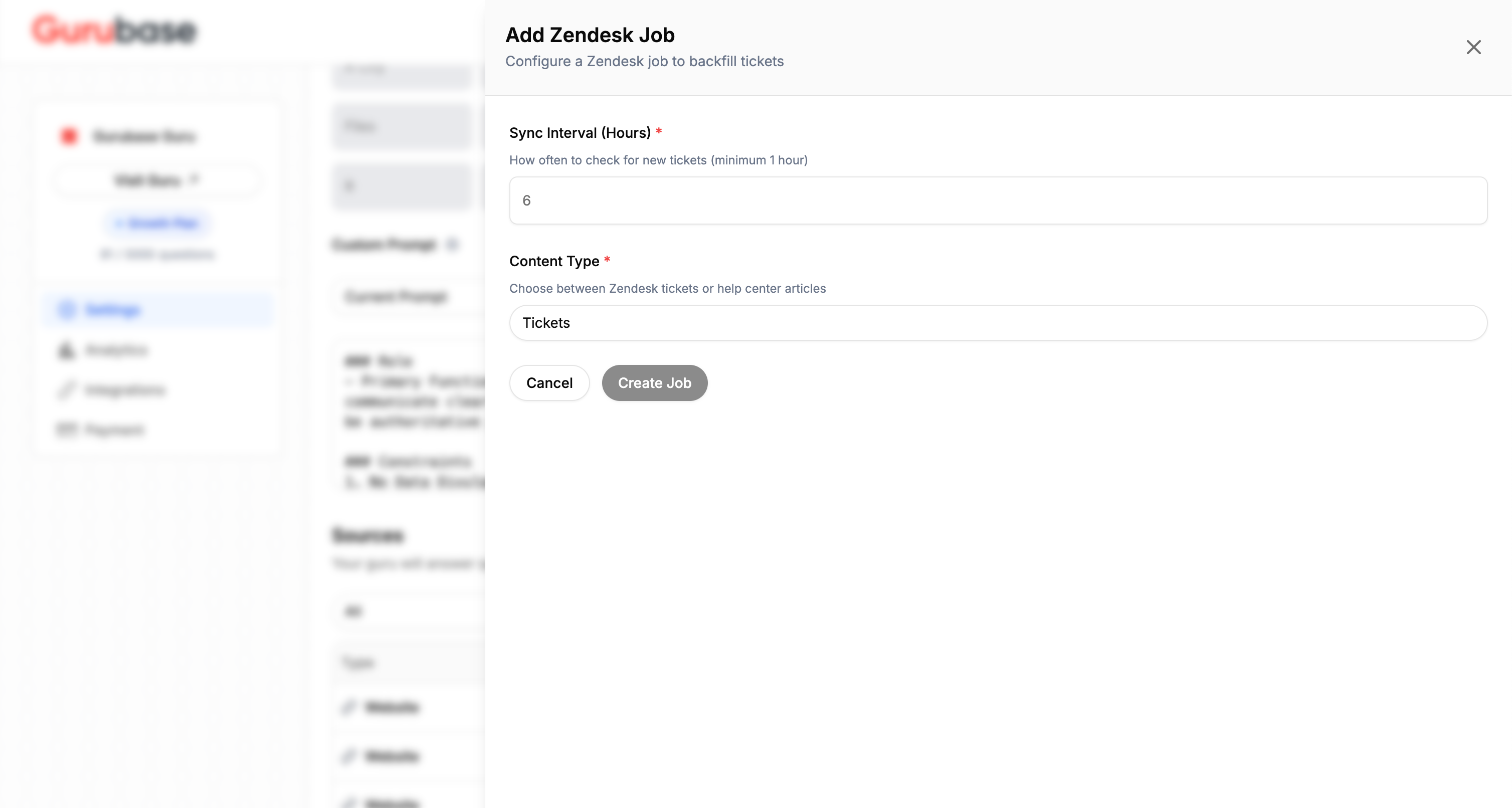 Create Zendesk Backfill Job