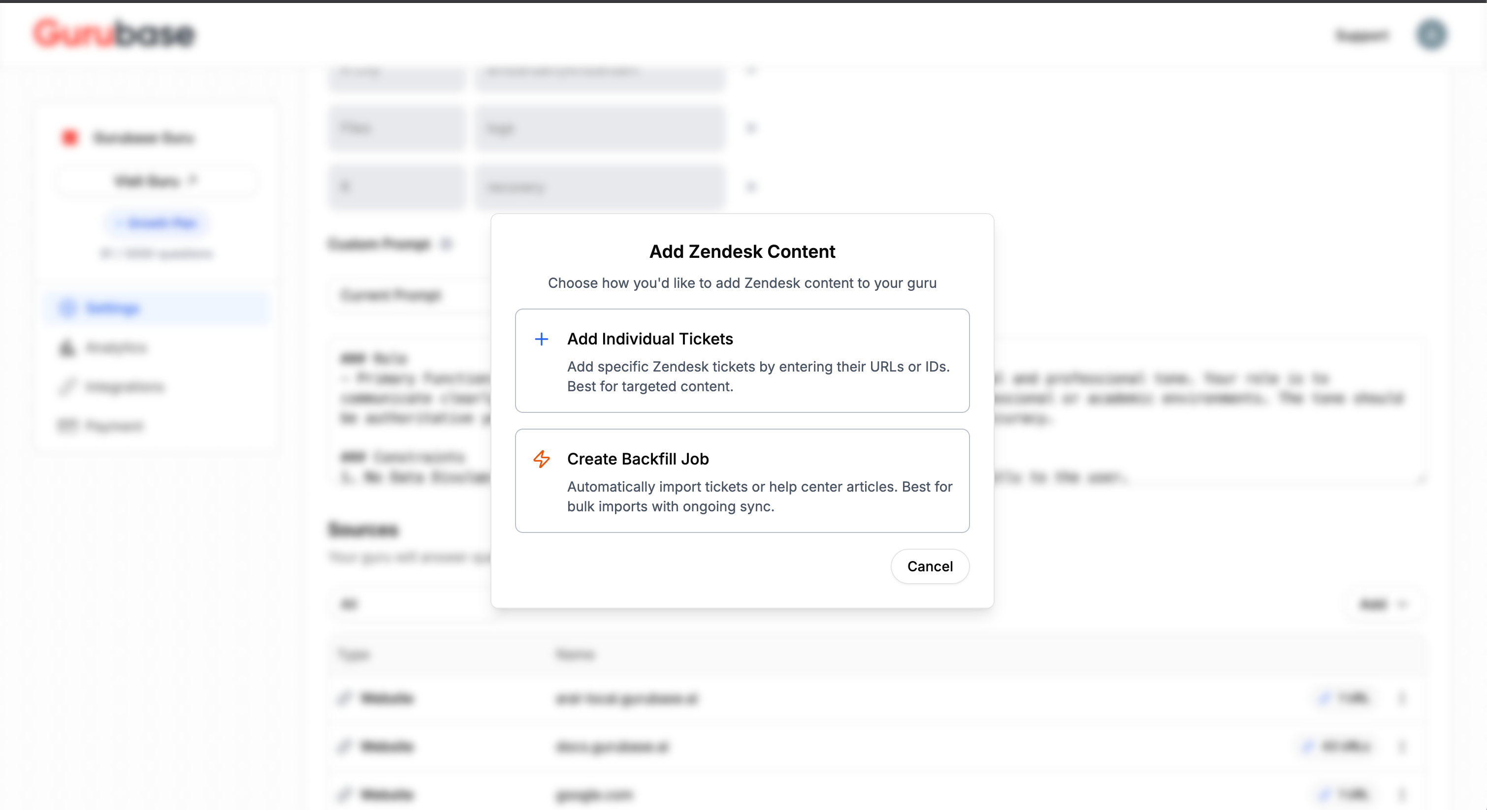 Add Zendesk Content Modal