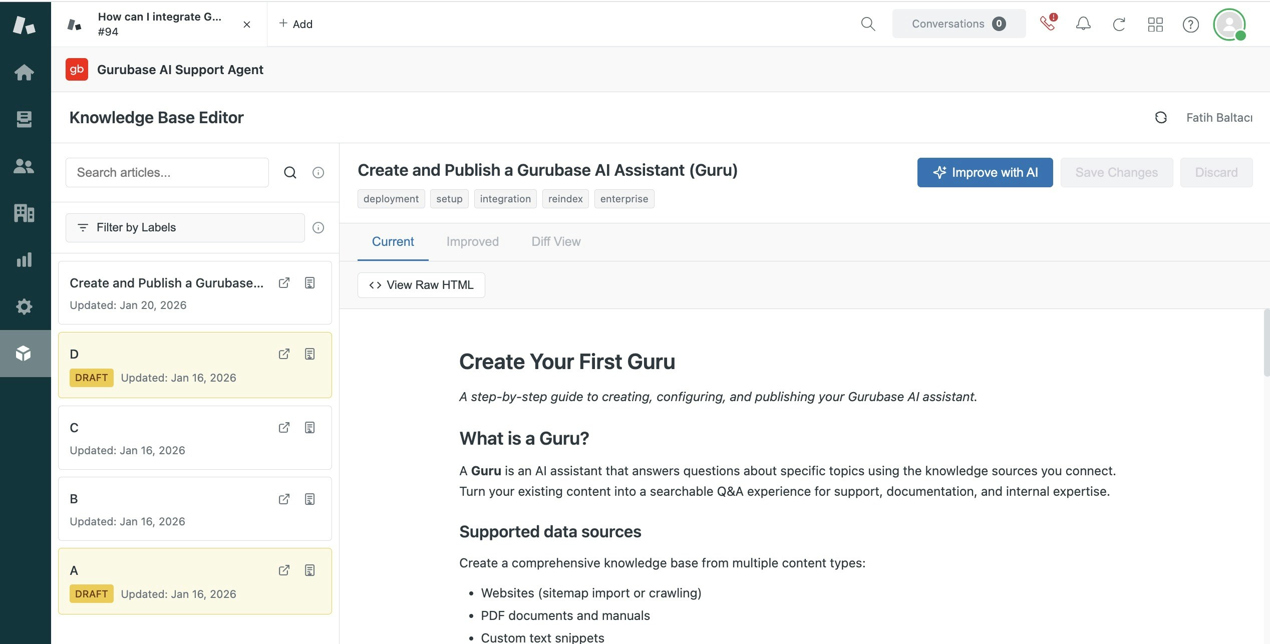Gurubase Knowledge Base Editor