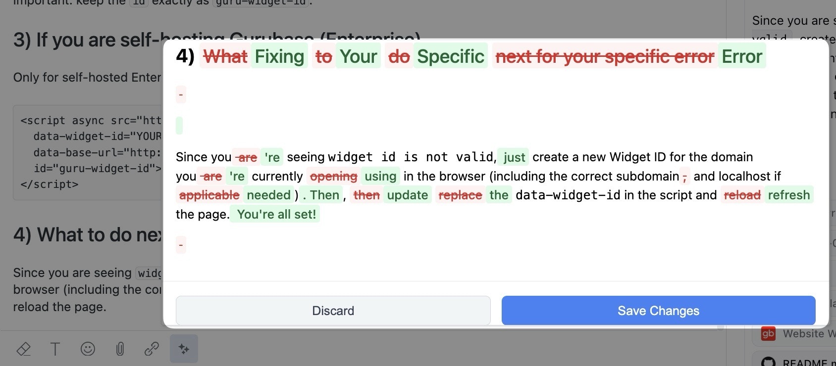Ticket Editor diff view
