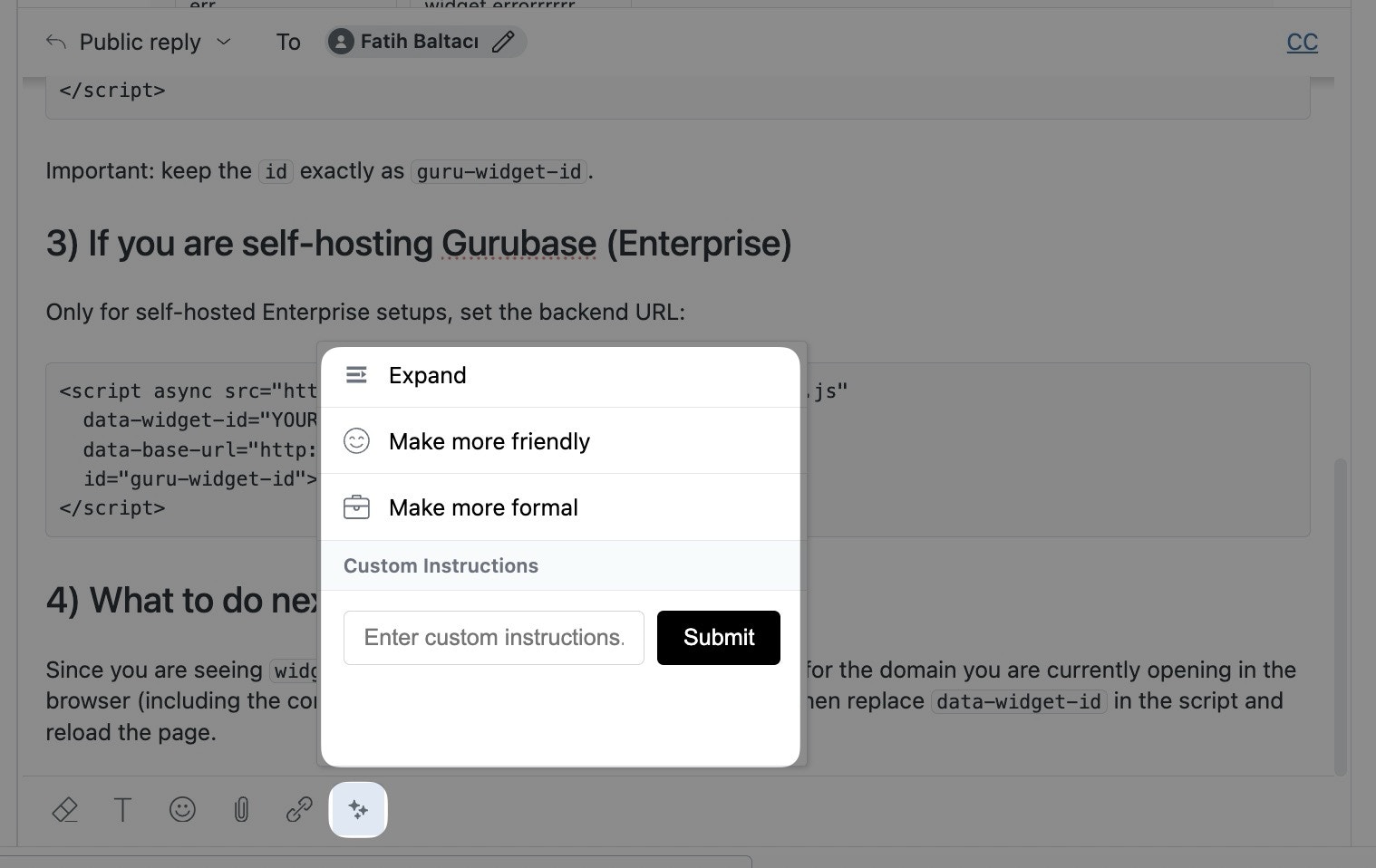 Gurubase Ticket Editor