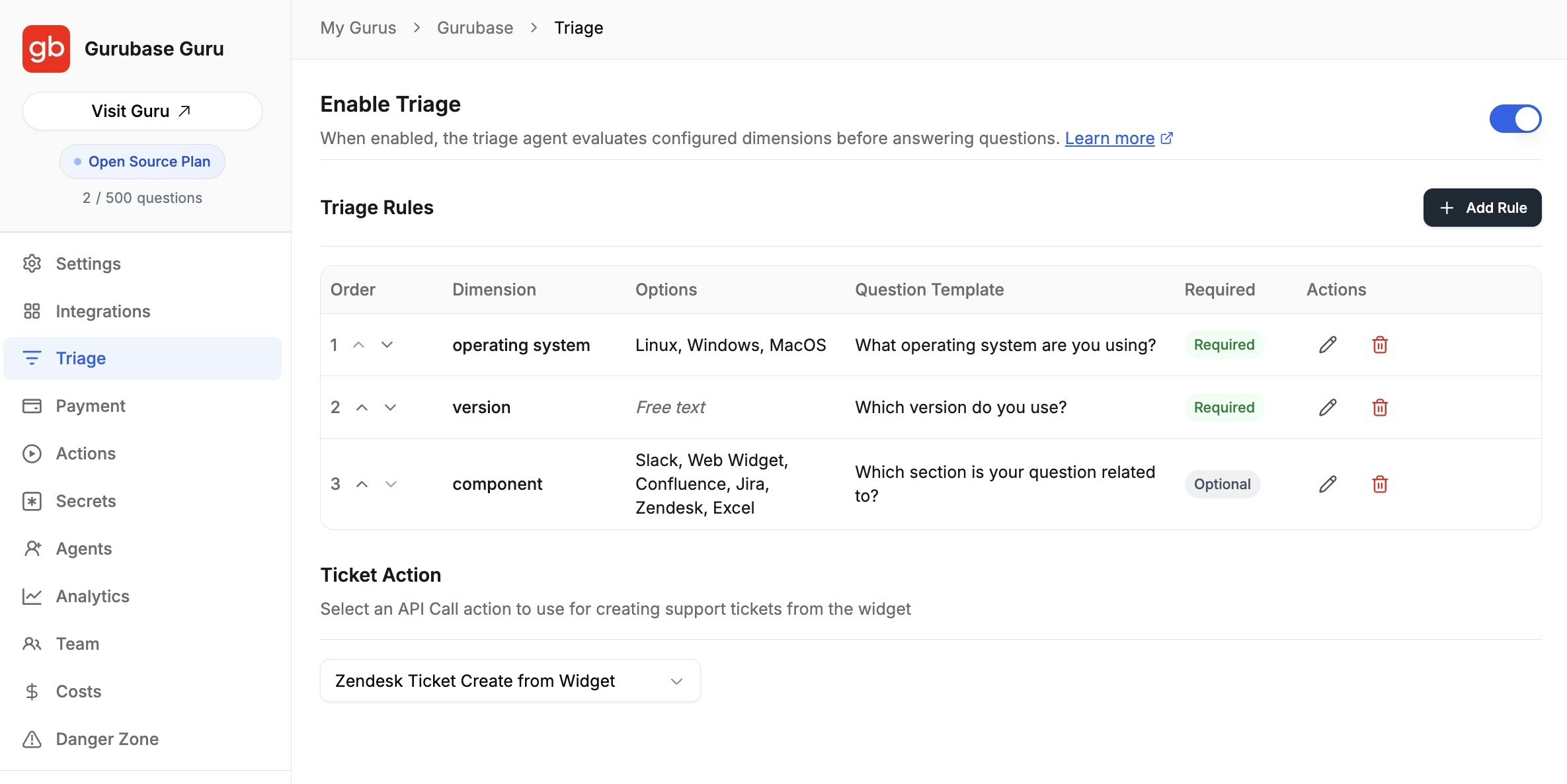 Enable Triage Toggle