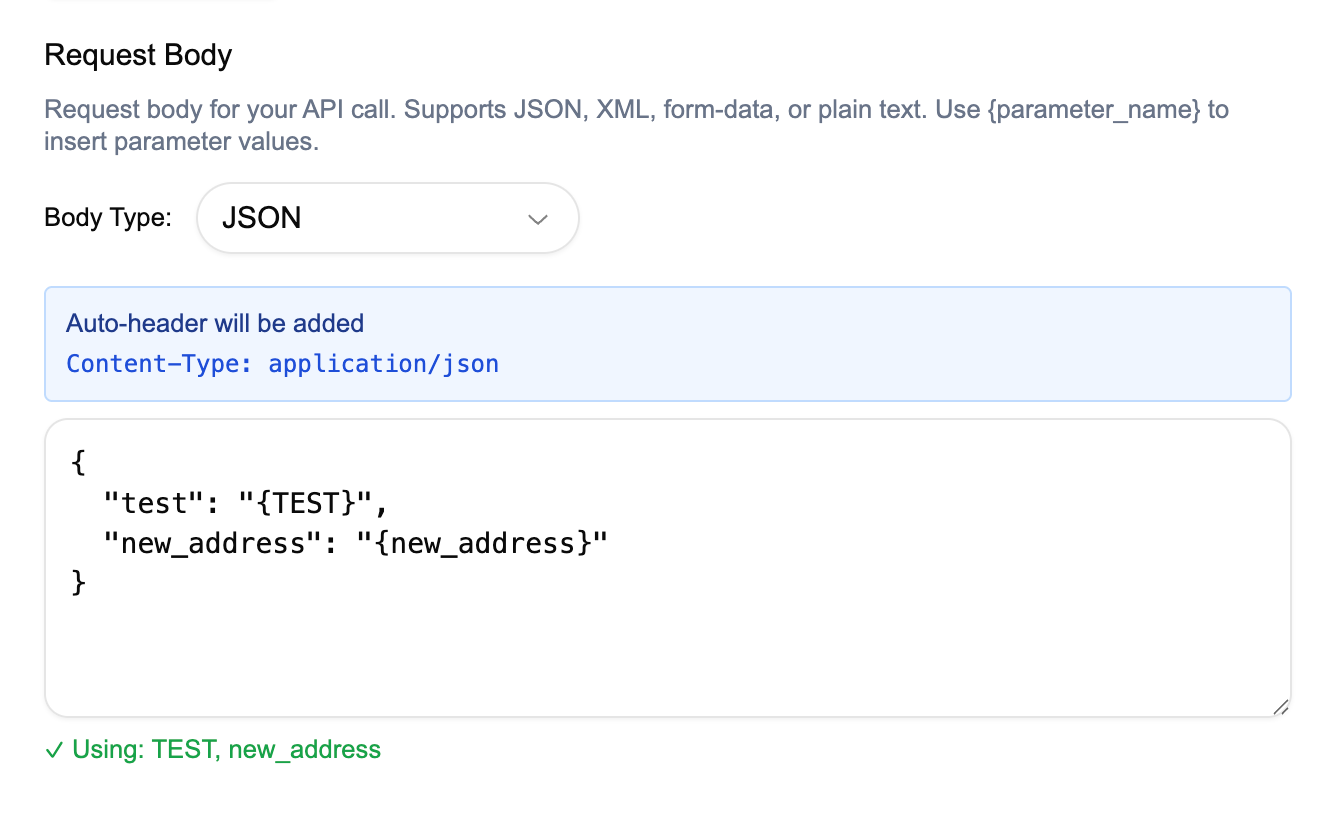 API Call Request Body