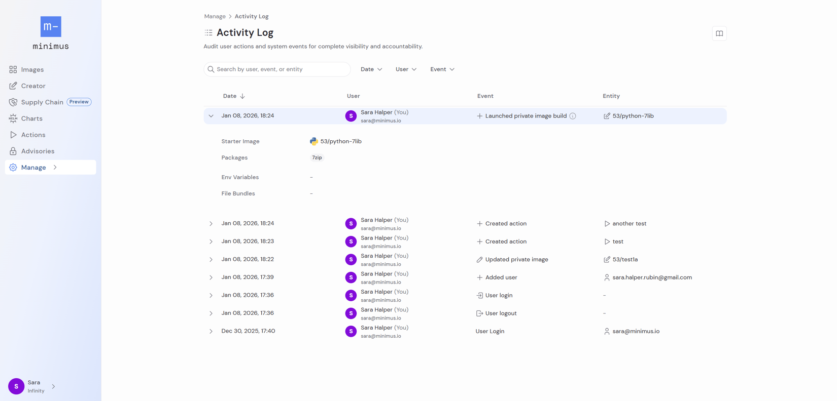 Activity Log - Minimus Documentation