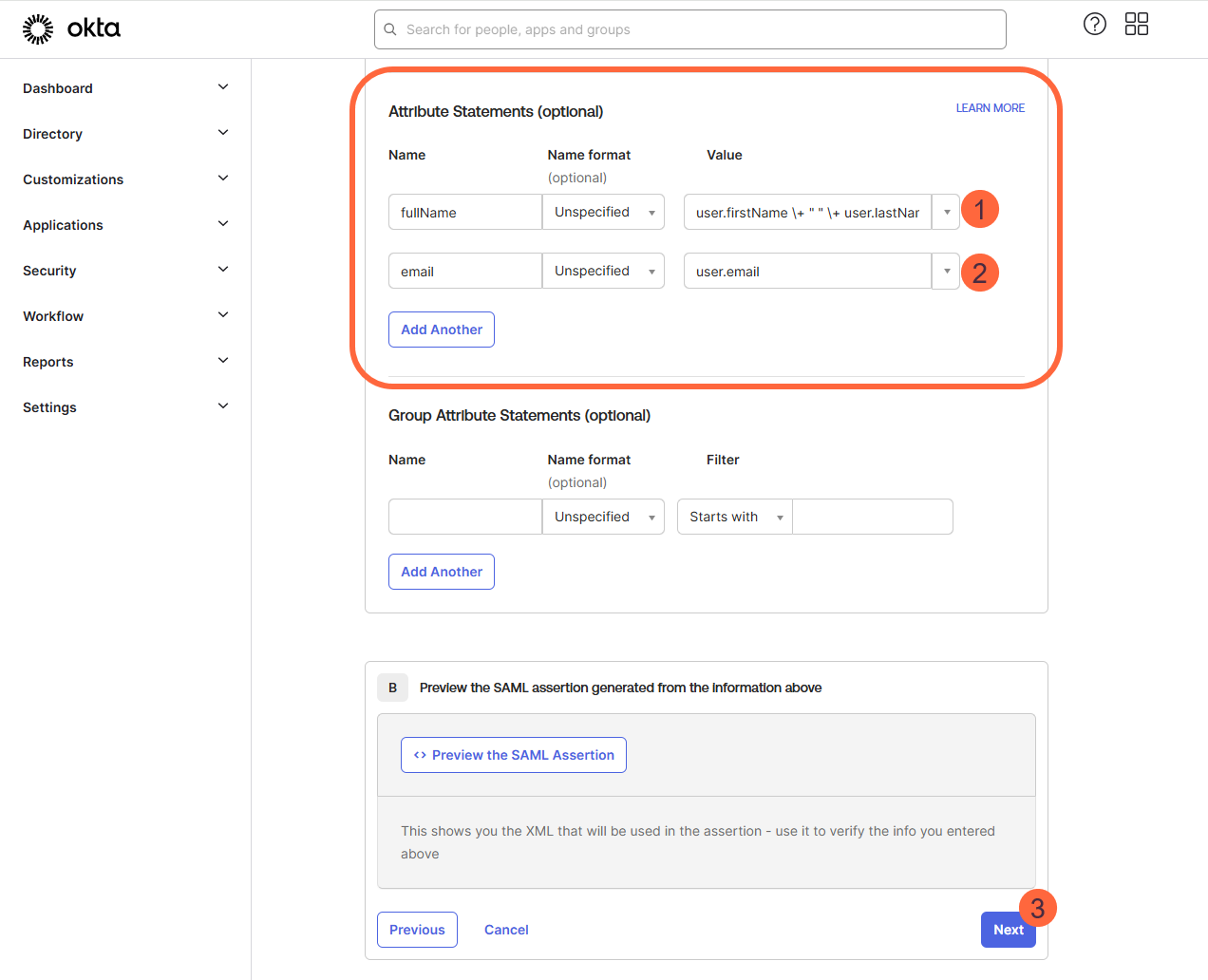 Okta Attribute Statements