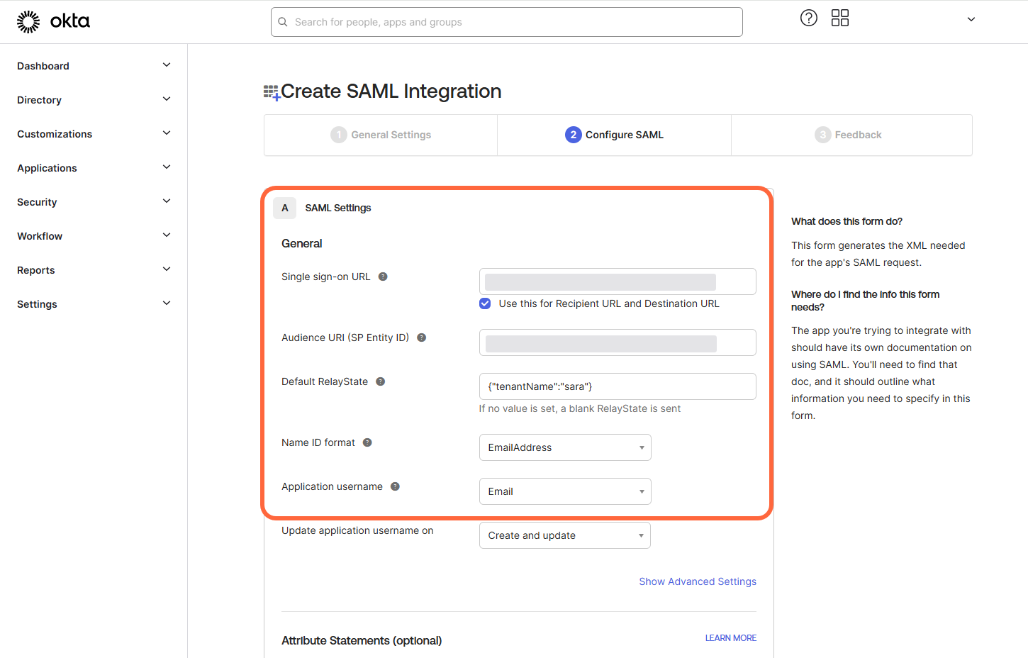 Okta Configure Saml App