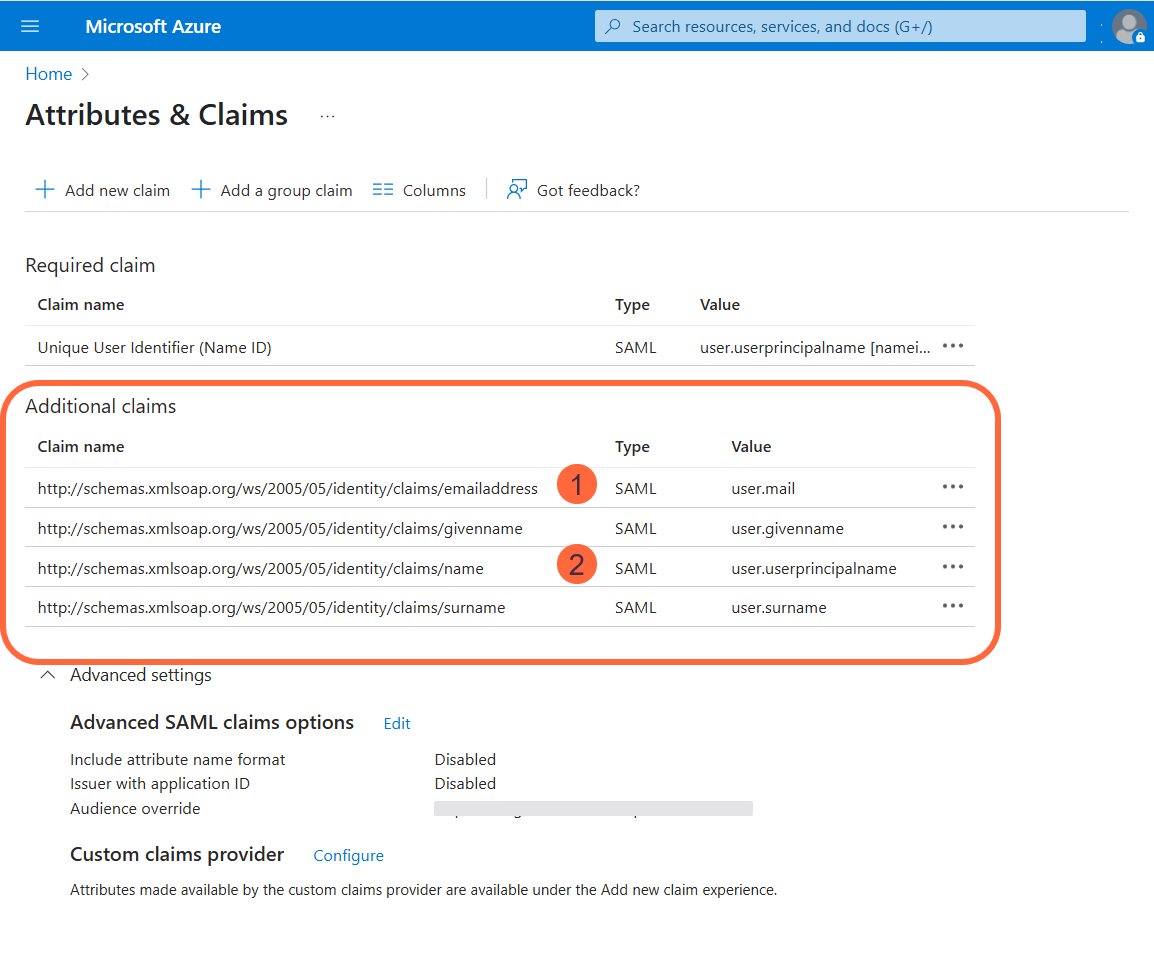 Azure Attributes Claims