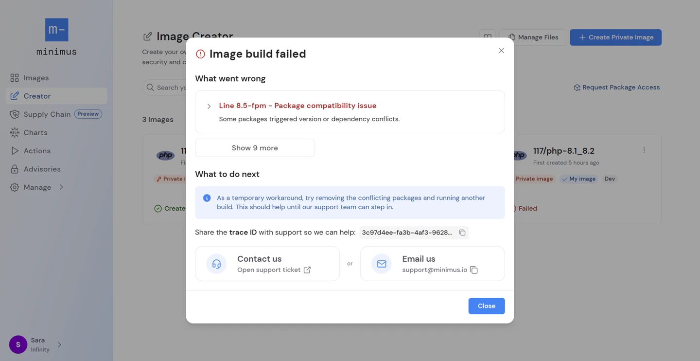 Creator Image Build Failed