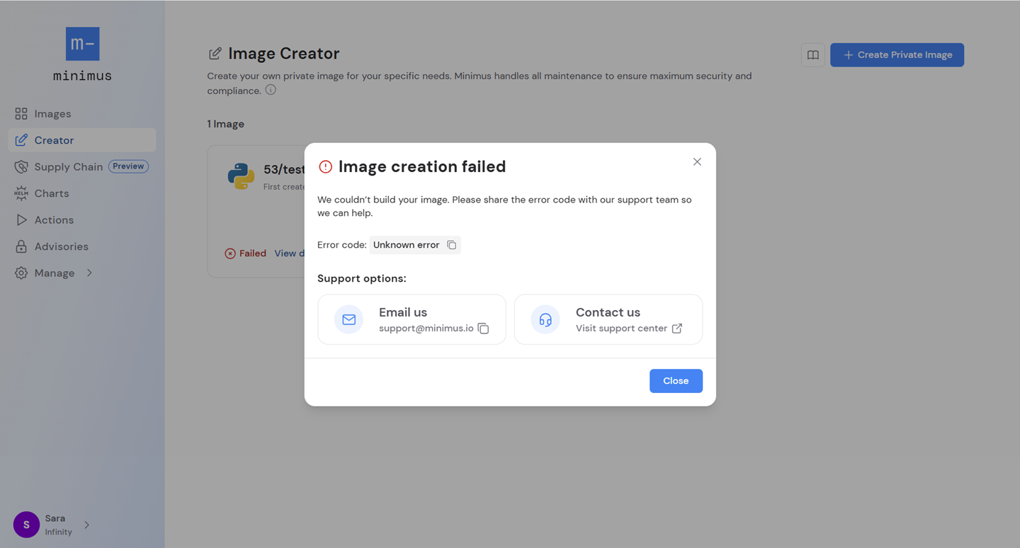 Image Creation Failed Pn