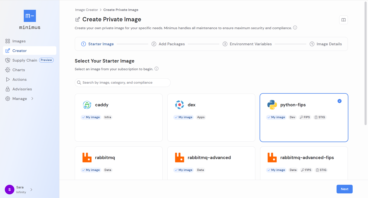 Select Starter Image Pn