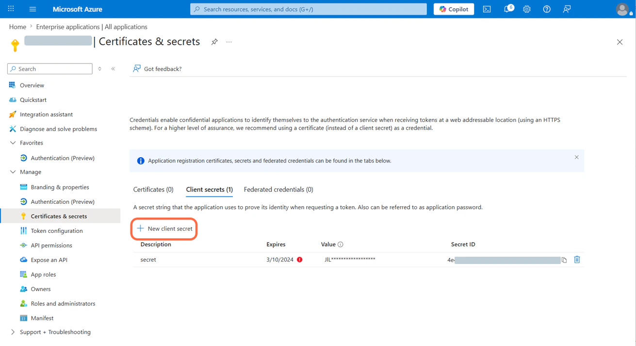 Azure Add Client Secret