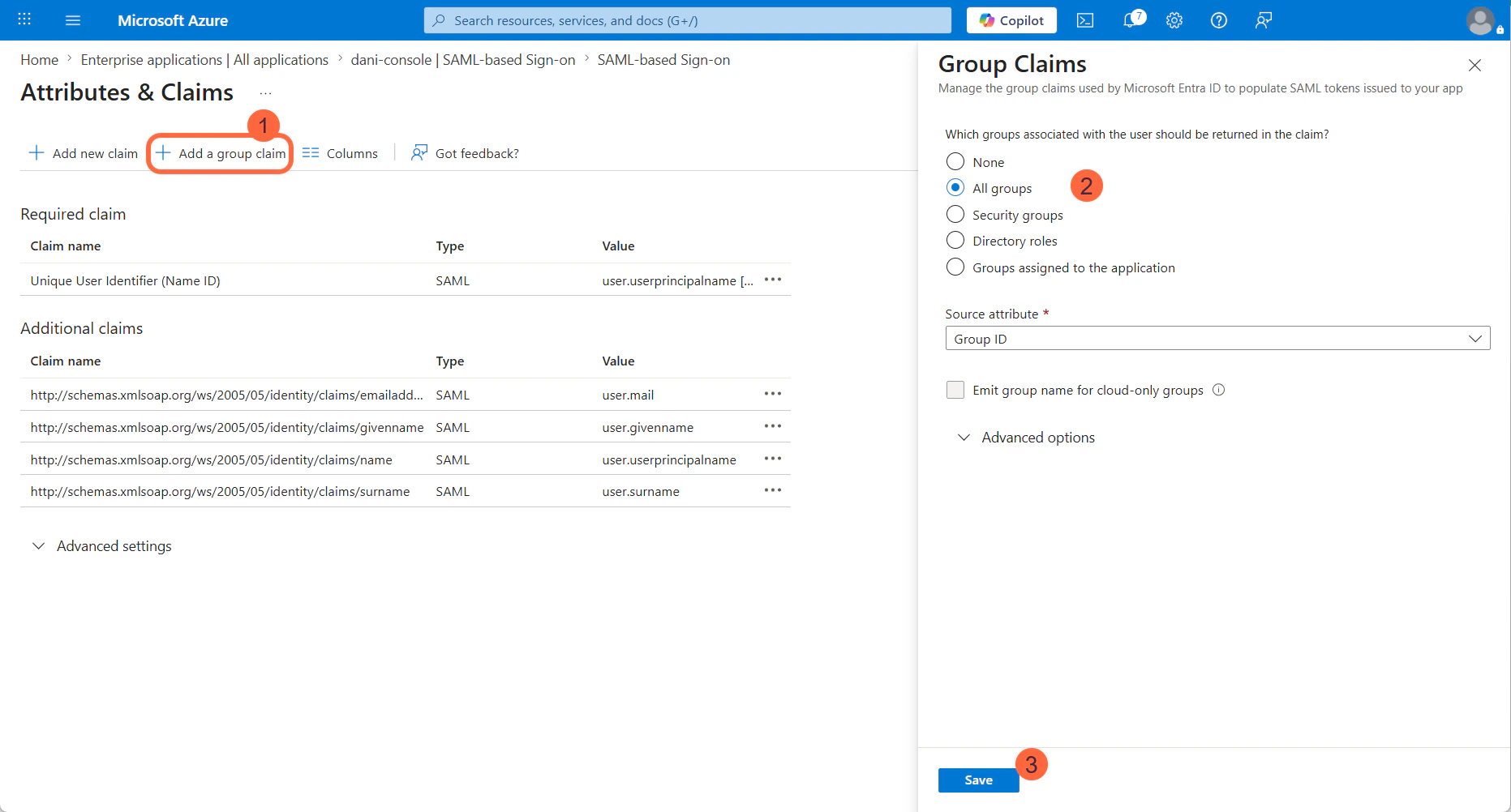 Azure Add Group Claim