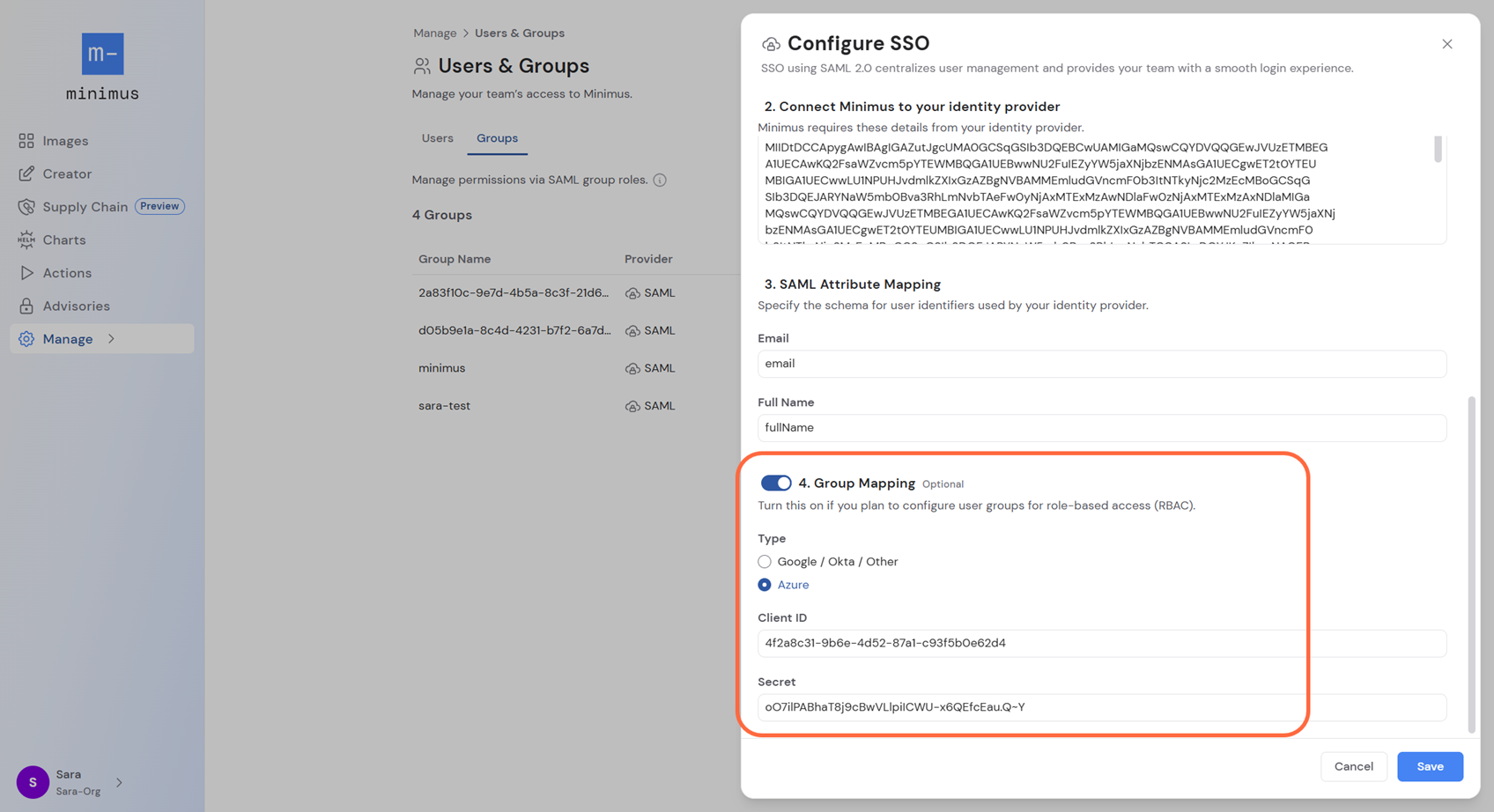Minimus Form Azure Groups