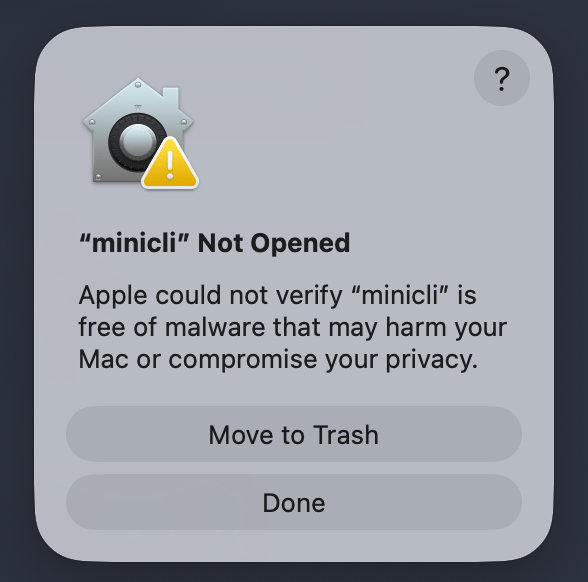 Macos minicli not verified warning